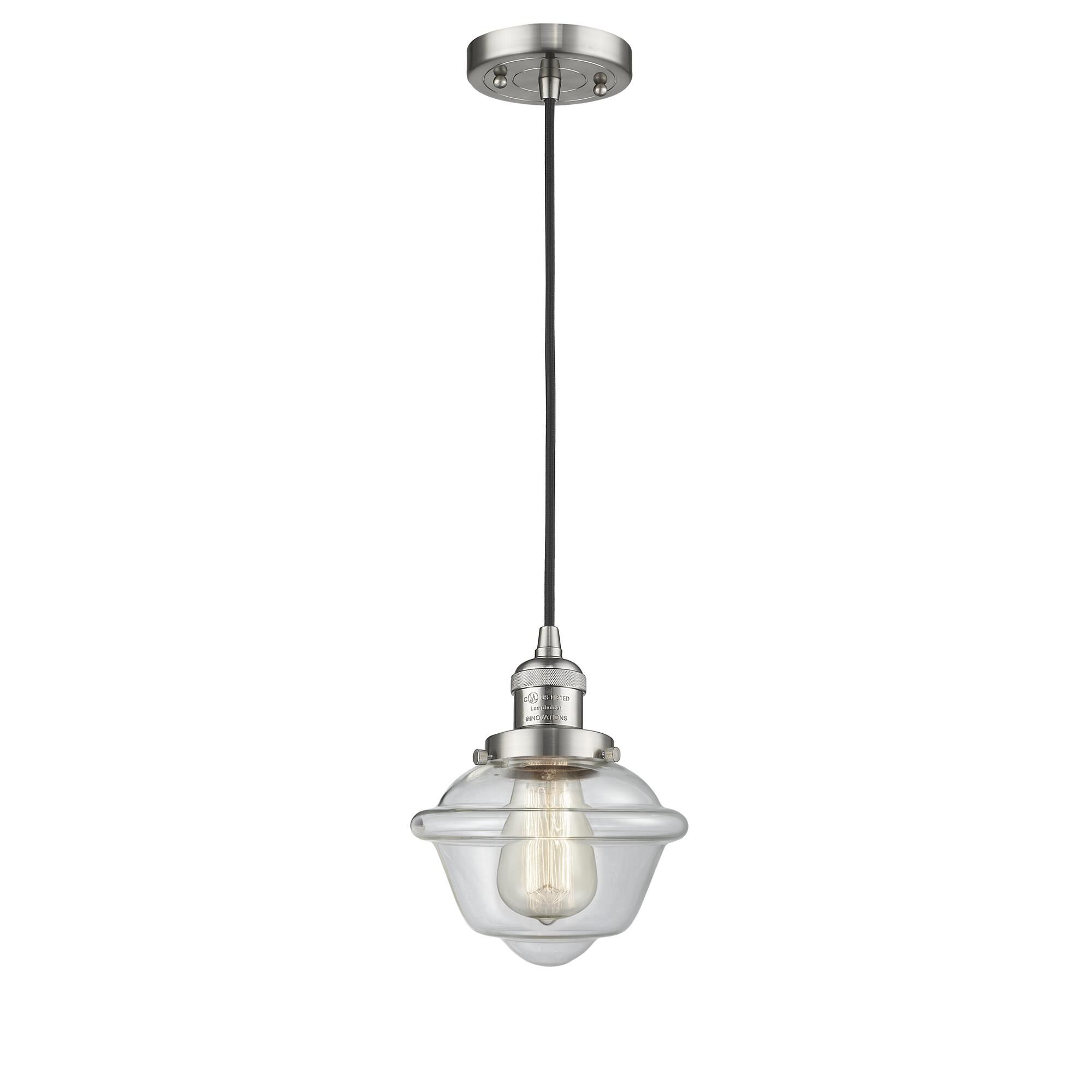 Shown in Brushed Satin Nickel finish and Clear glass