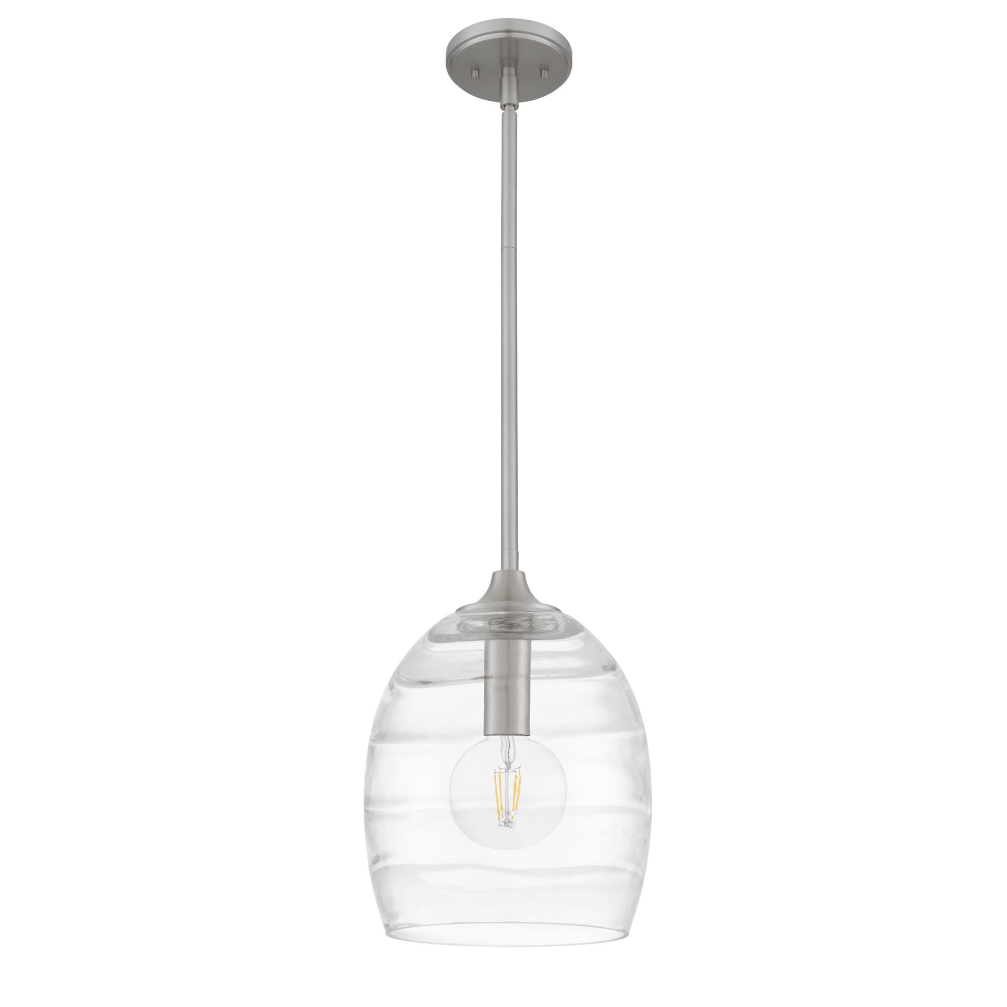 Shown in Brushed Nickel finish and Clear Optic Glass shade