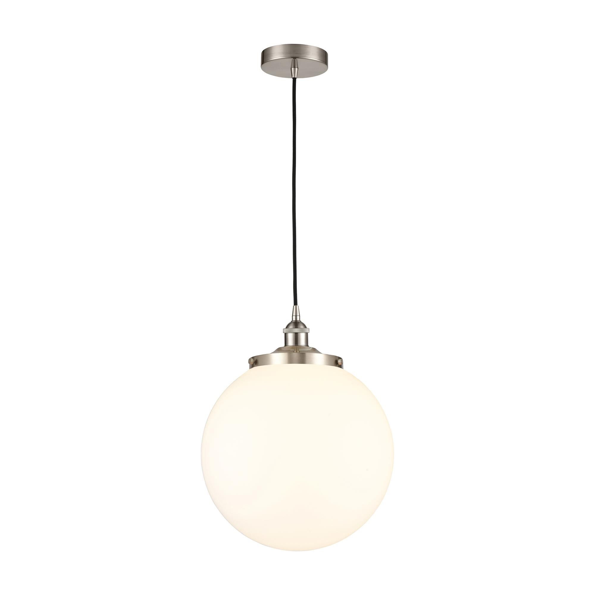Shown in Satin Nickel finish and Matte White glass