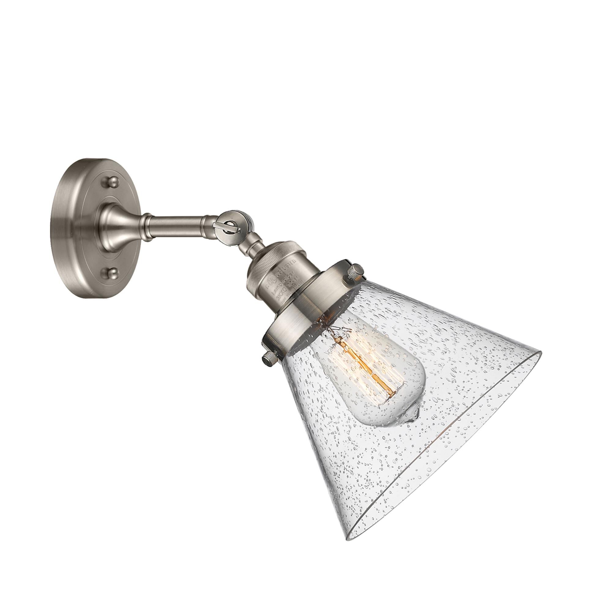 Shown in Brushed Satin Nickel finish and Seedy glass and None accent