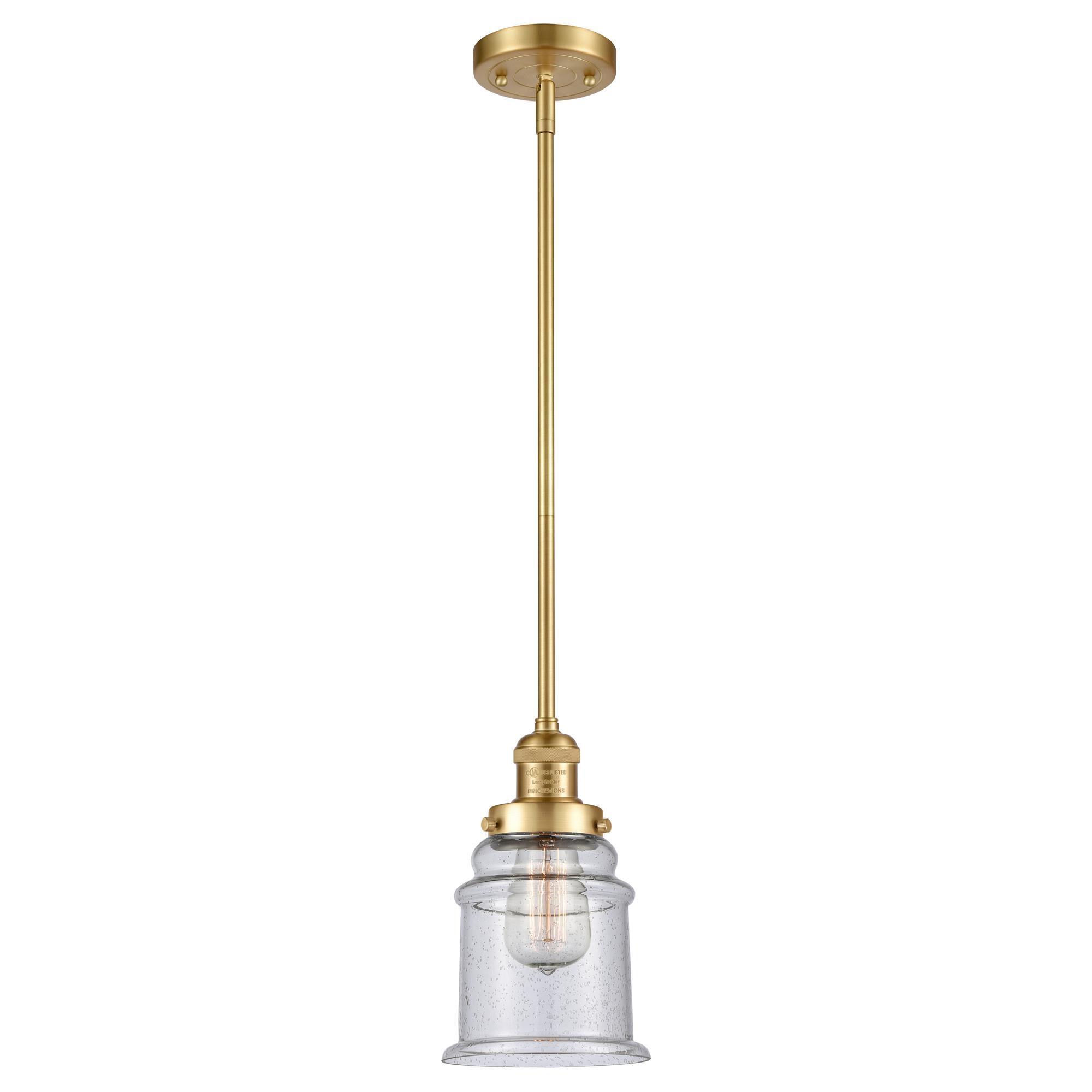 Shown in Satin Gold finish and Seedy Canton glass
