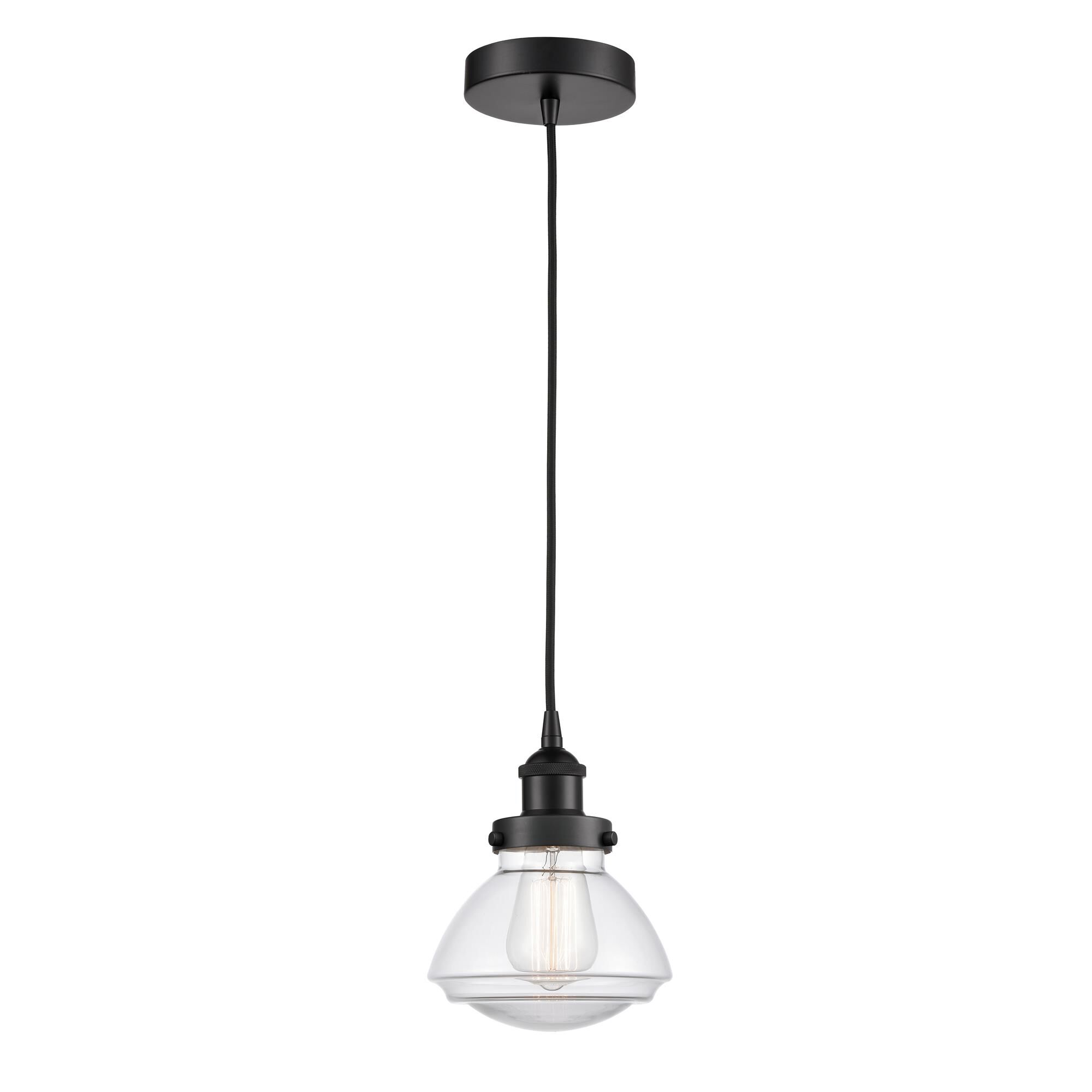 Shown in Matte Black finish and Clear Olean glass