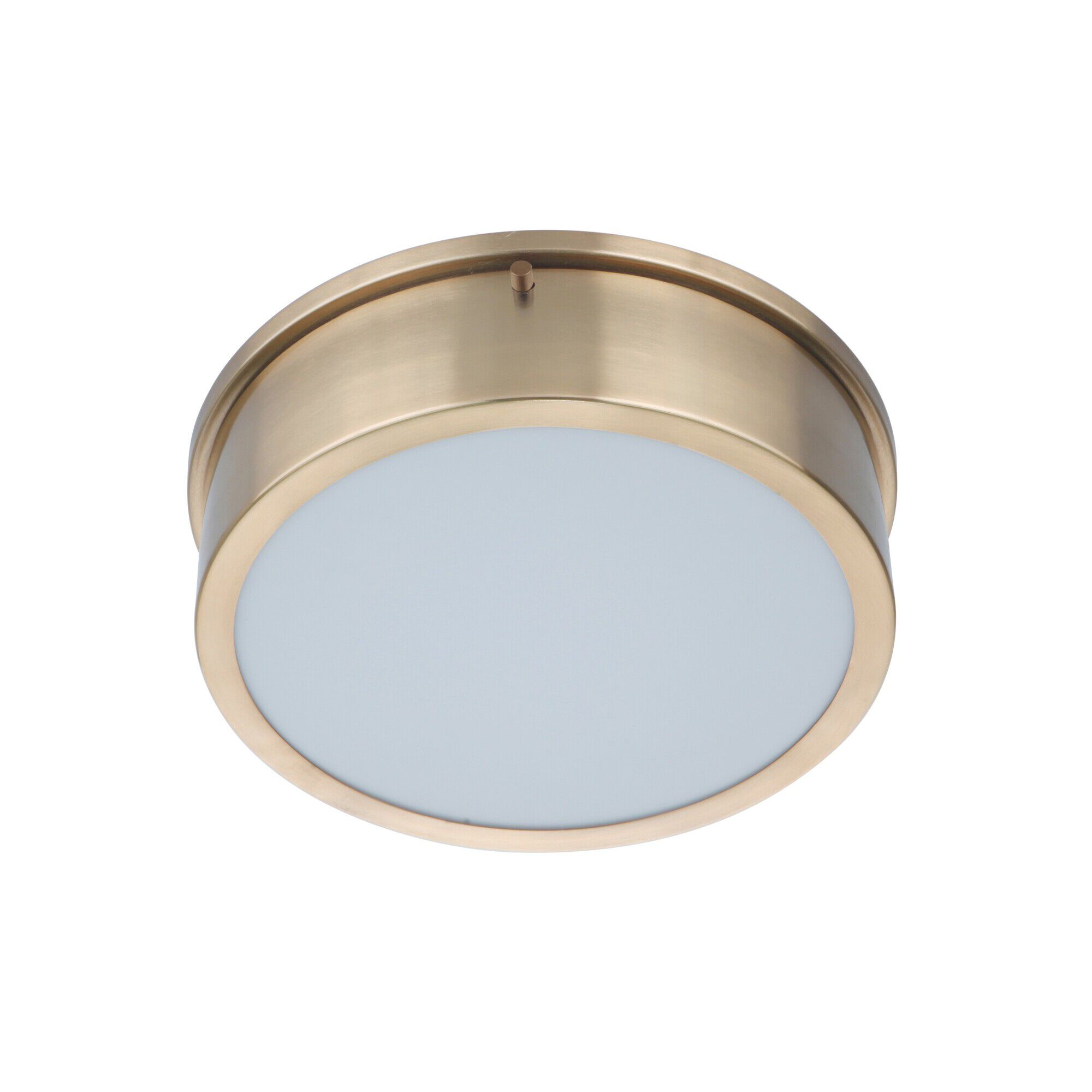 Shown in Satin Brass finish and White glass and Acrylic shade