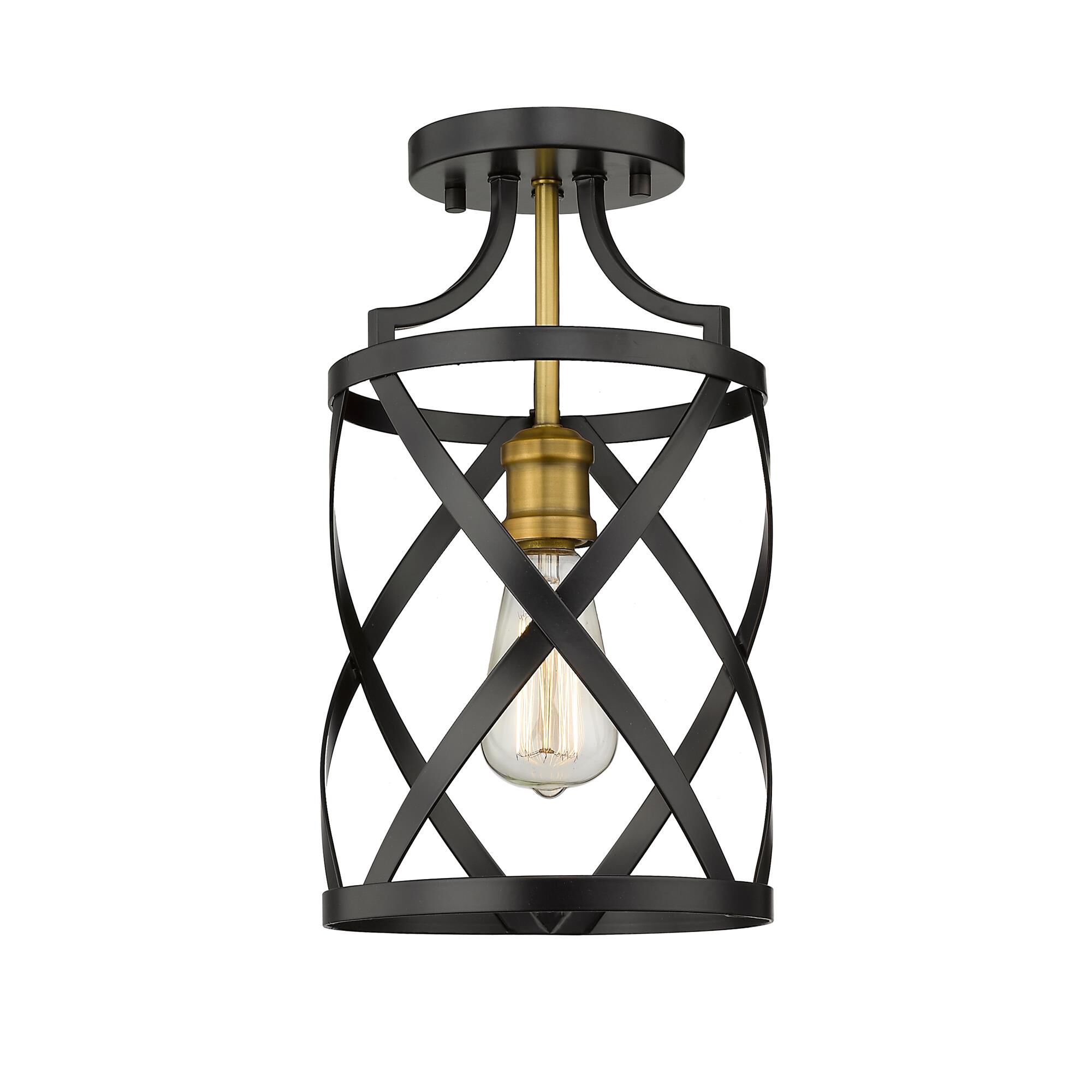 Shown in Matte Black + Olde Brass finish and --- glass and --- shade