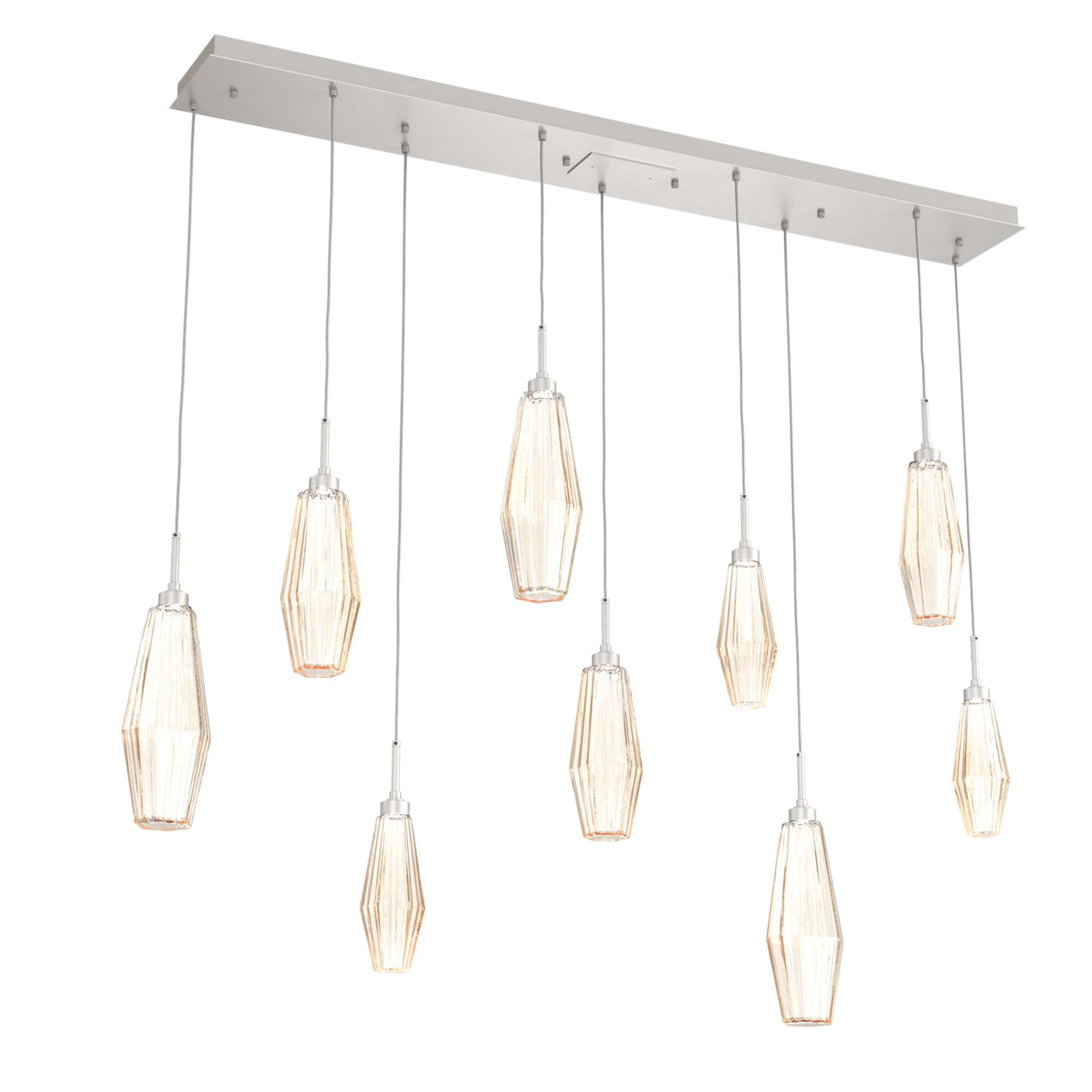 Shown in Metallic Beige Silver finish and Optic Rib Amber glass