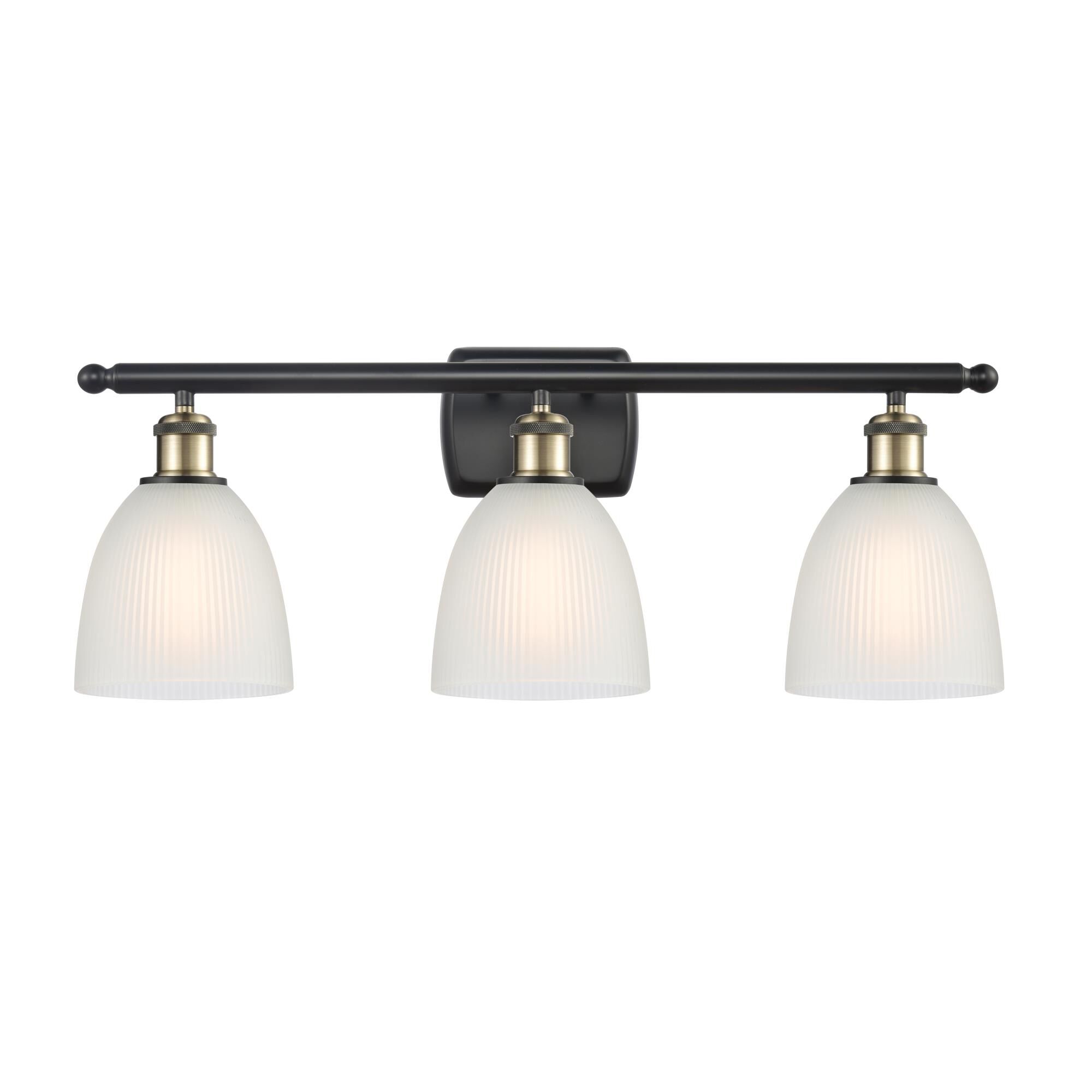Shown in Black Antique Brass finish and White Castile glass