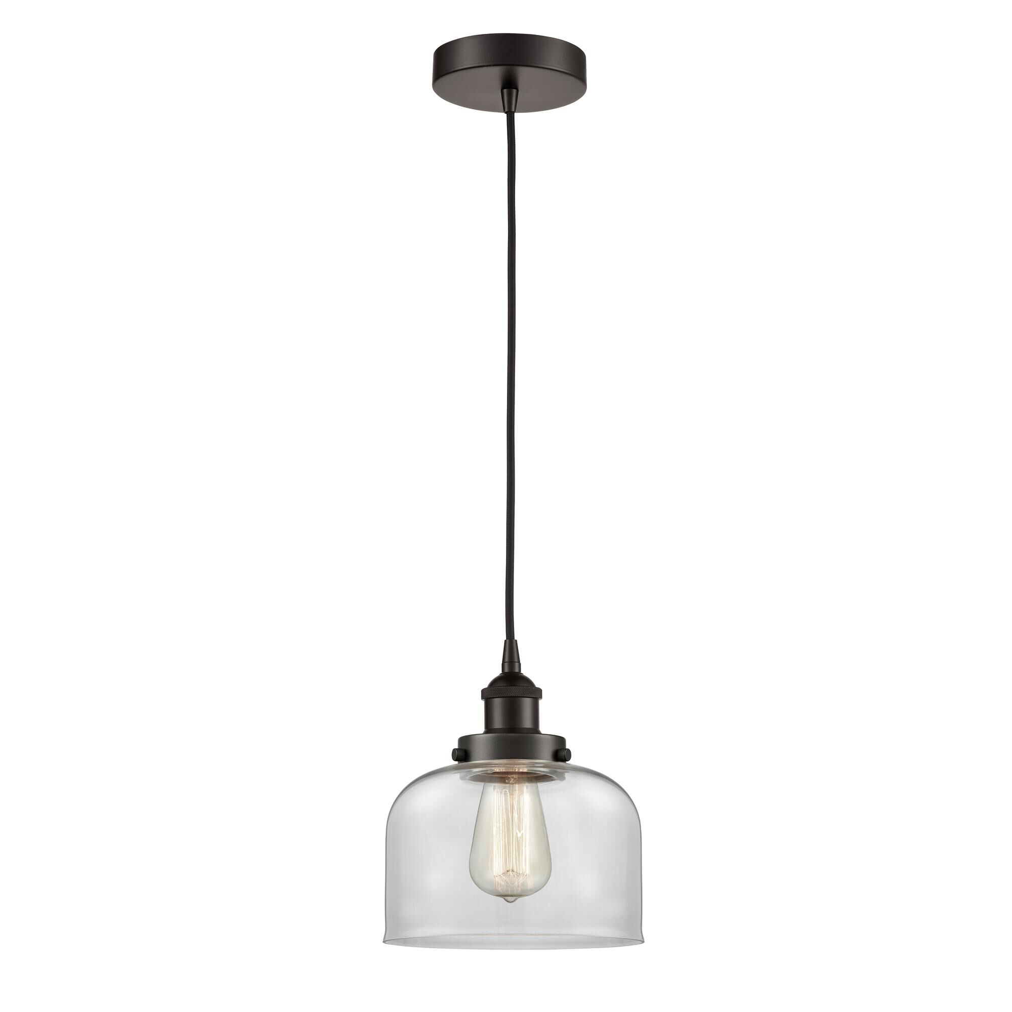 Shown in Oil Rubbed Bronze finish and Clear Large Bell glass