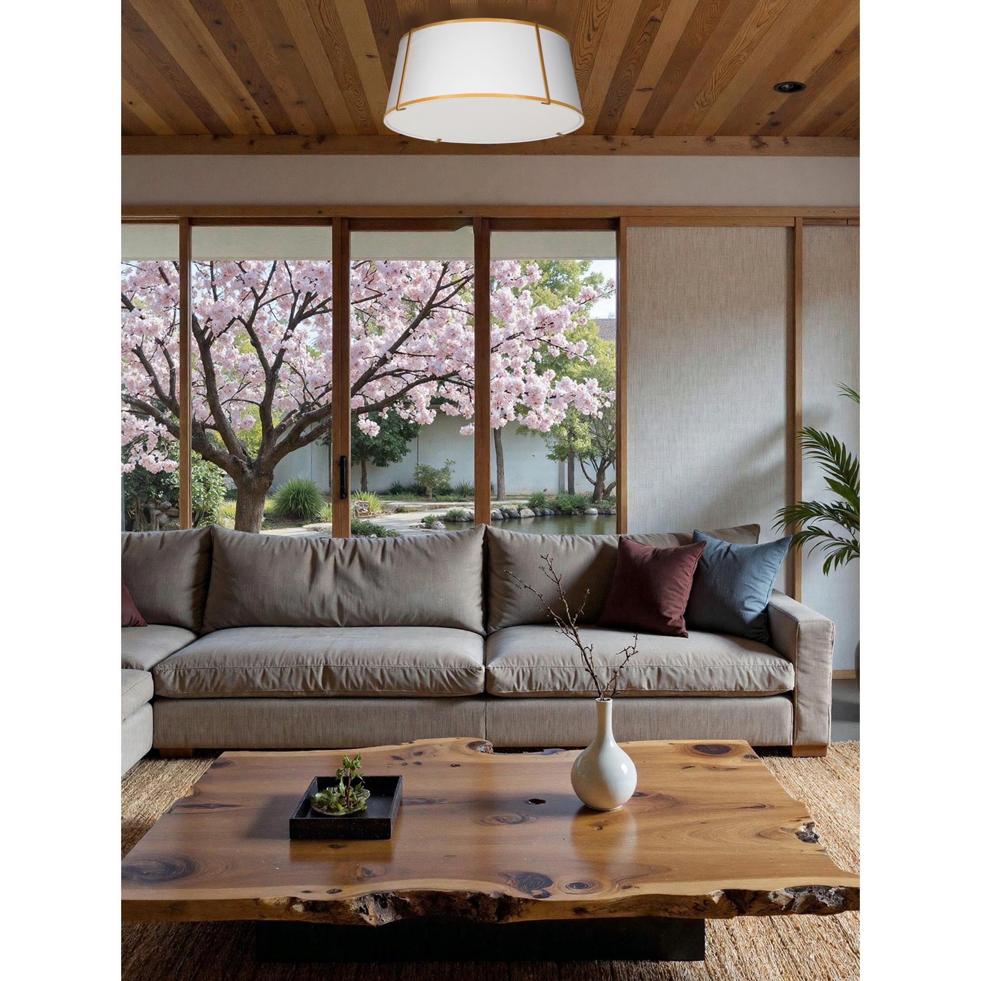 Shown in White and Gold finish and White Fabric Tapered Drum shade