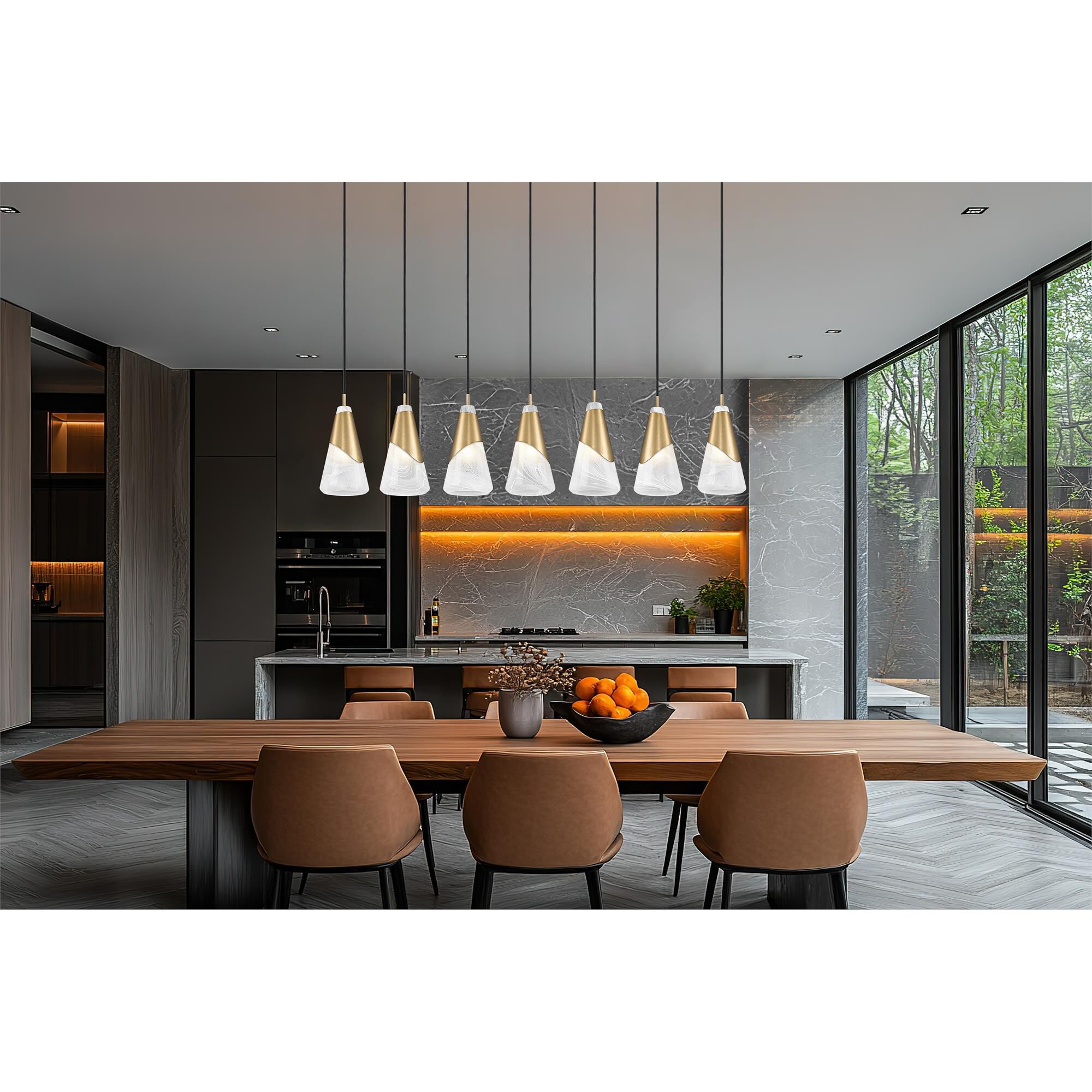 Shown in Modern Gold finish and White Swirl glass and White Swirl shade