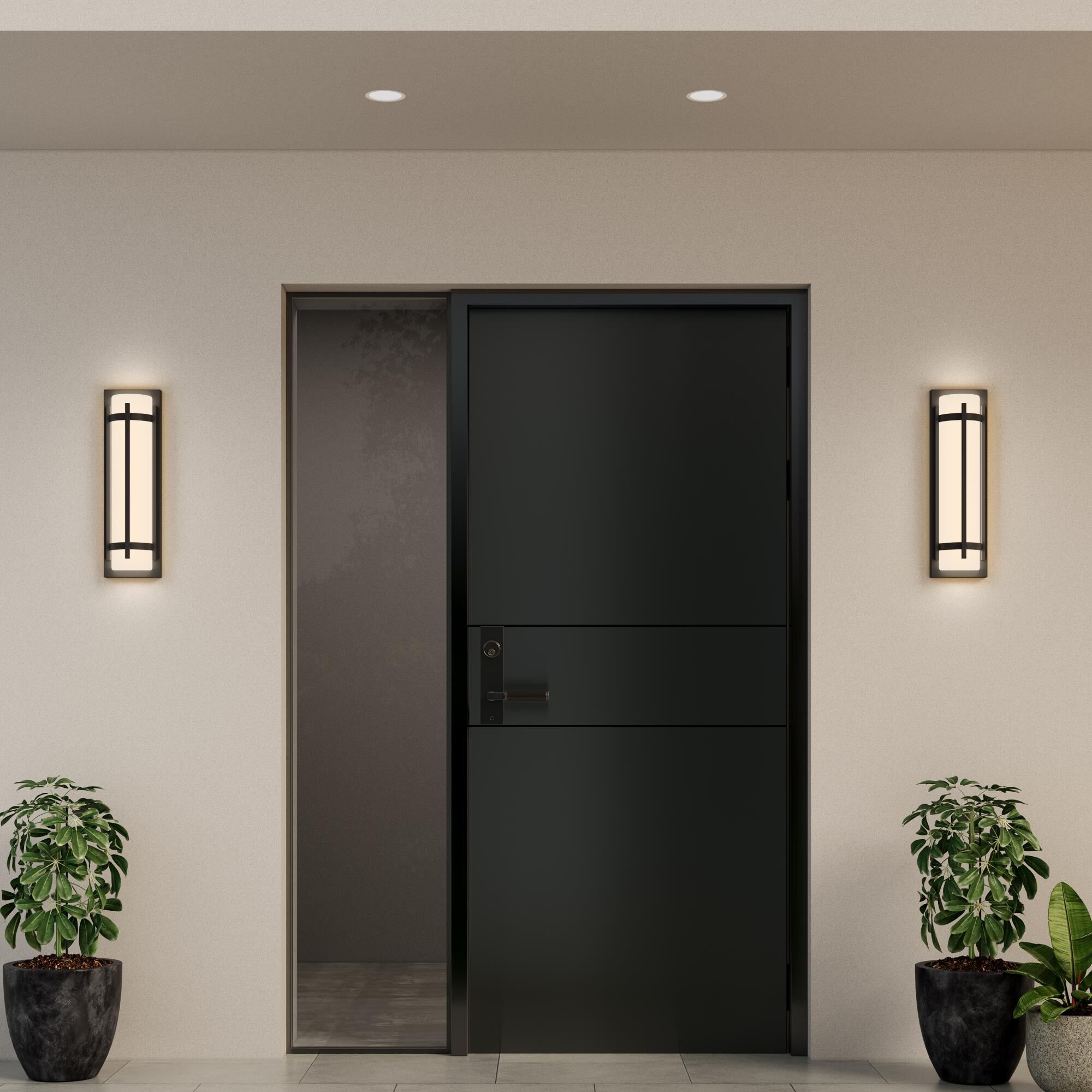 Shown in Powder Coated Black finish and White glass