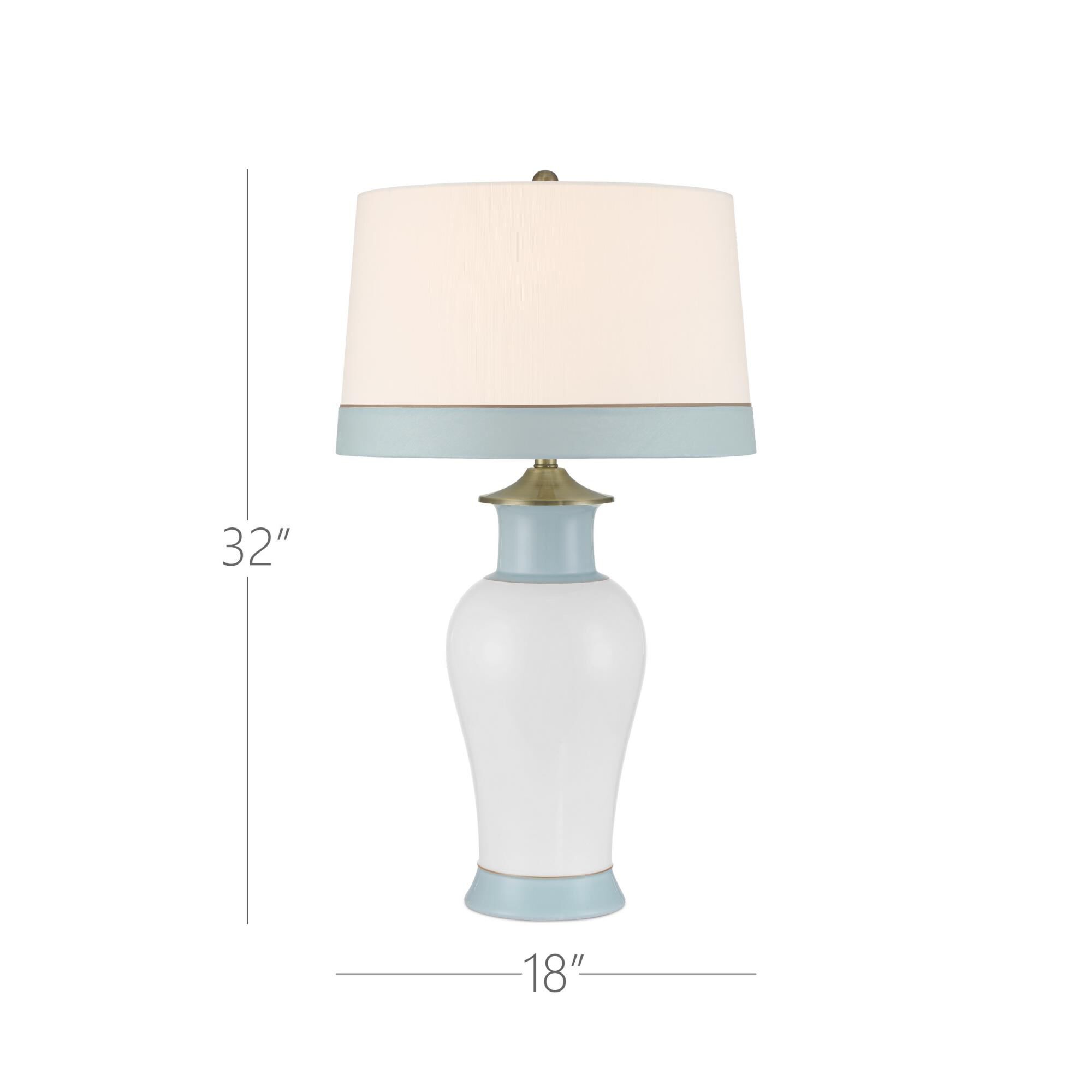 Shown in White and Light Blue finish and Off-White Polyester/Double Fold/Celadon shade