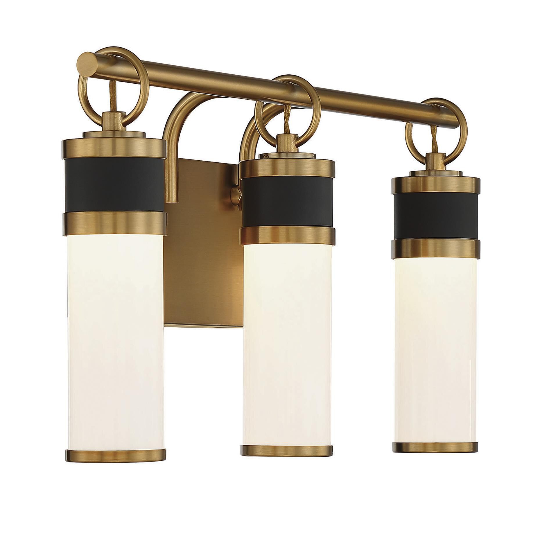 Shown in Matte Black With Warm Brass Accents finish and White Opal glass and Glass shade