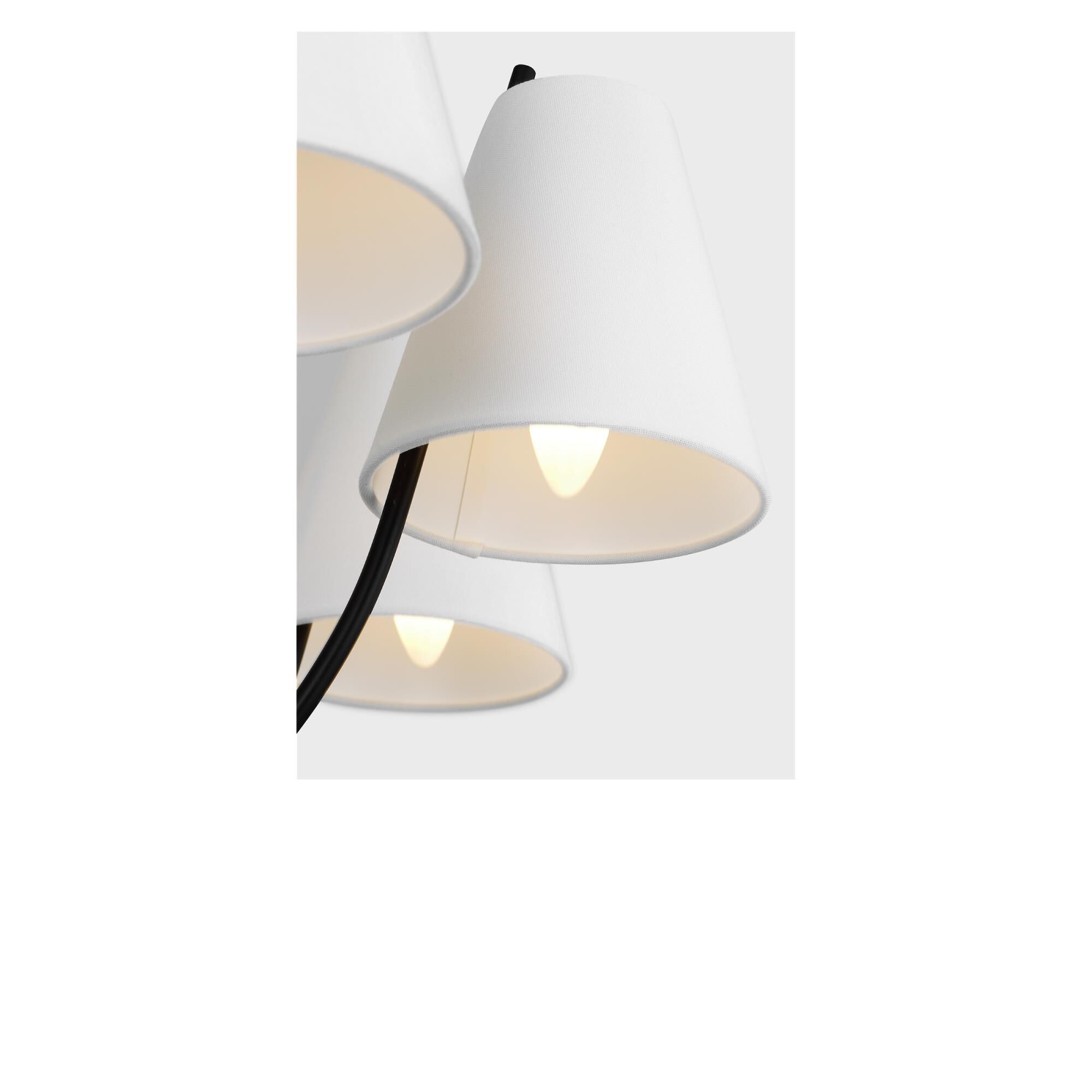 Shown in Aged Iron finish and White Linen Fabric shade