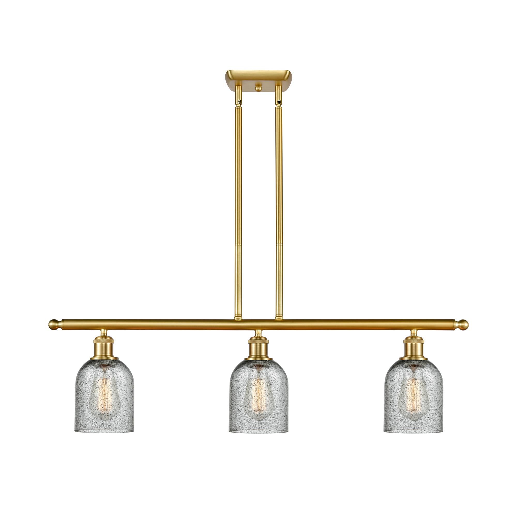 Shown in Satin Gold finish and Charcoal Caledonia glass