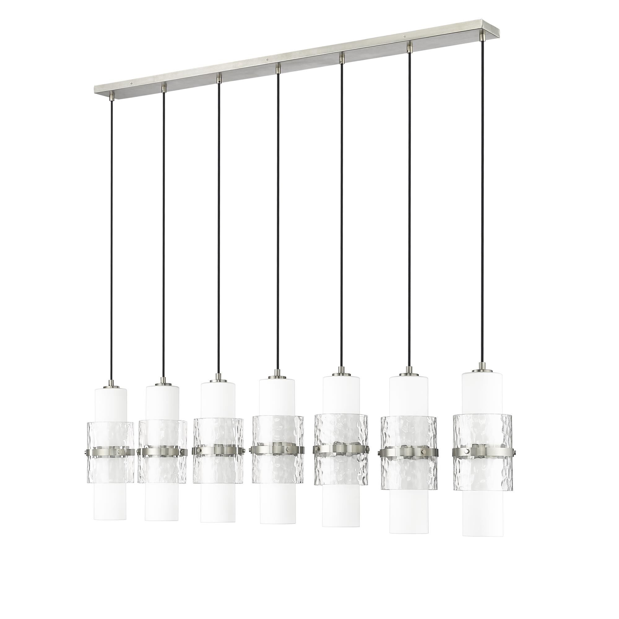 Shown in Brushed Nickel finish and Clear and Etched Opal glass