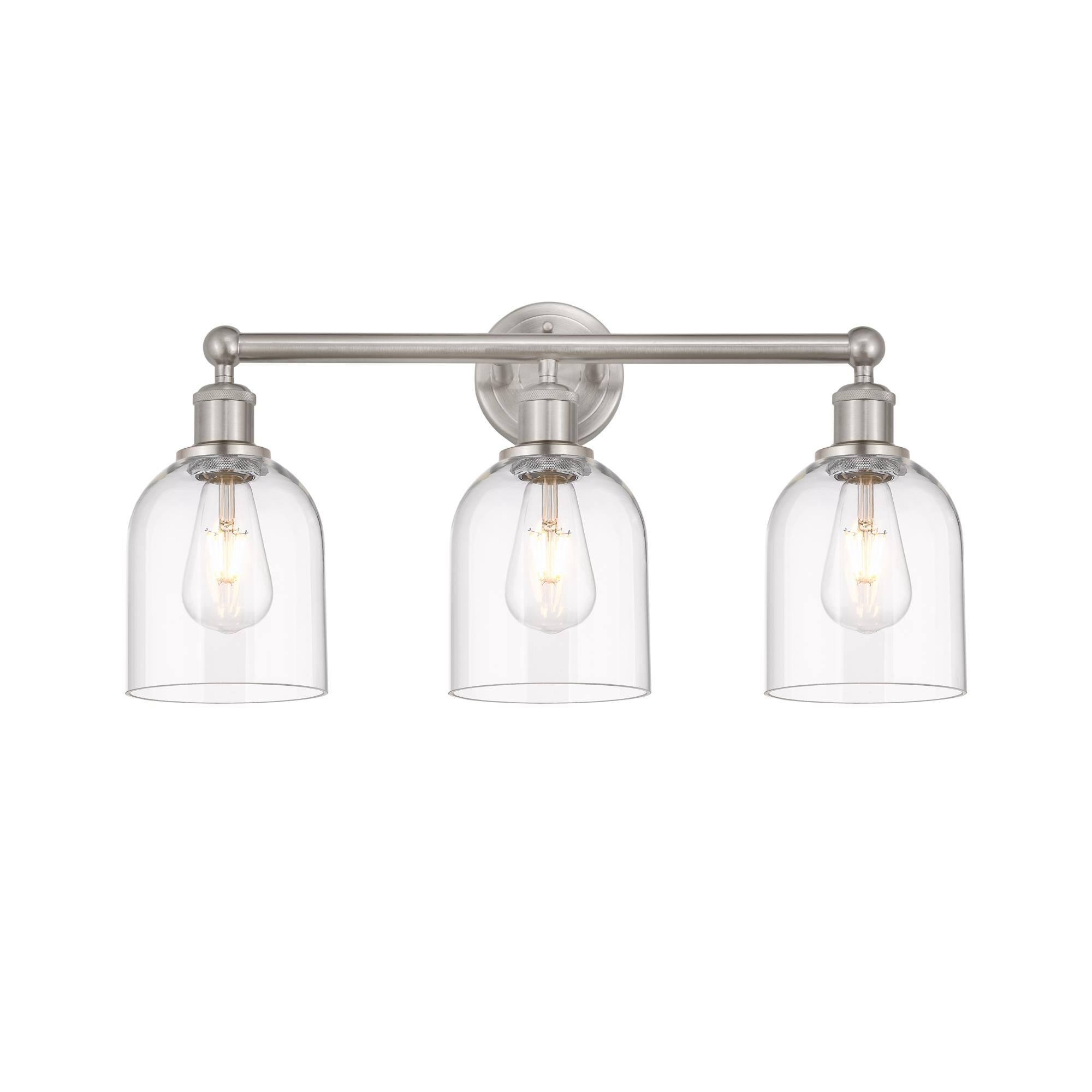 Shown in Brushed Satin Nickel finish and Clear glass