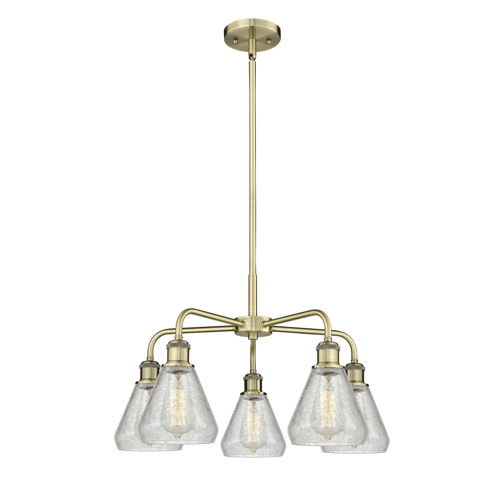 Shown in Antique Brass finish and Clear Crackle glass
