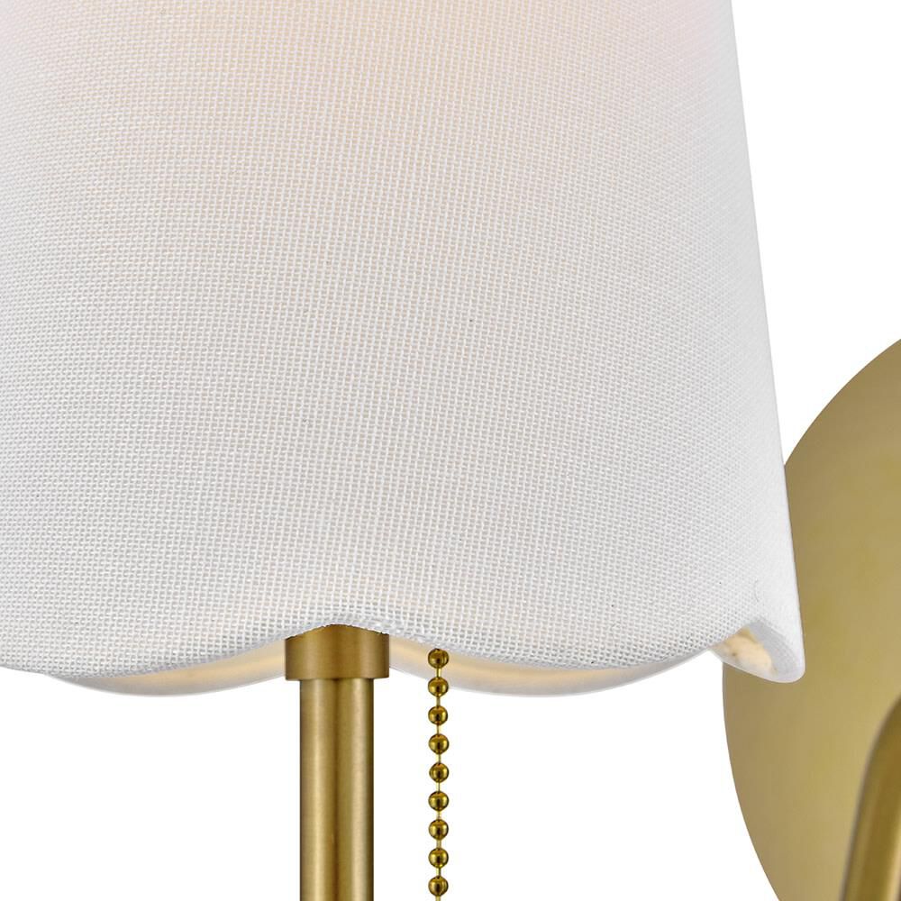 Shown in Lacquered Brass finish and Off-White Linen shade