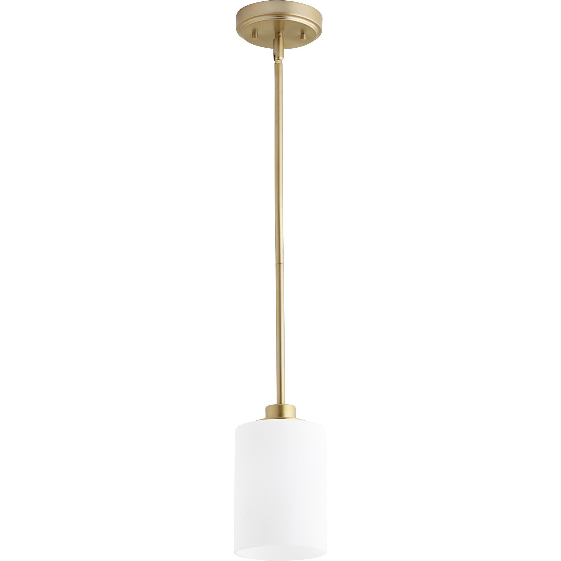Shown in Aged Brass finish and Satin Opal shade