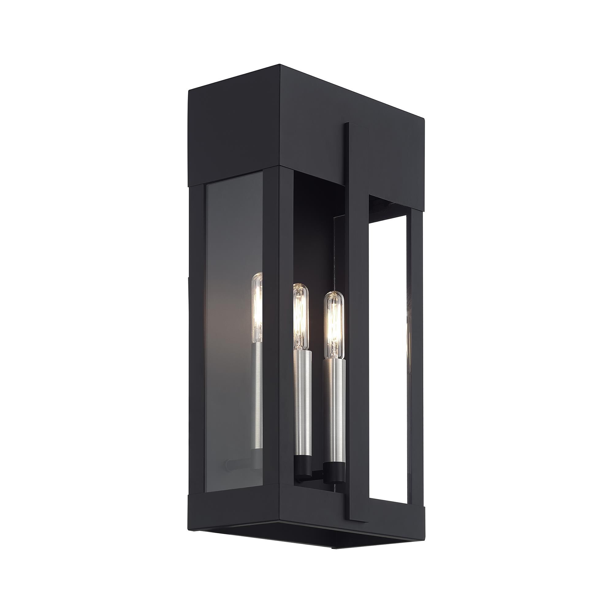 Shown in Black with Brushed Nickel Candles finish and Clear glass