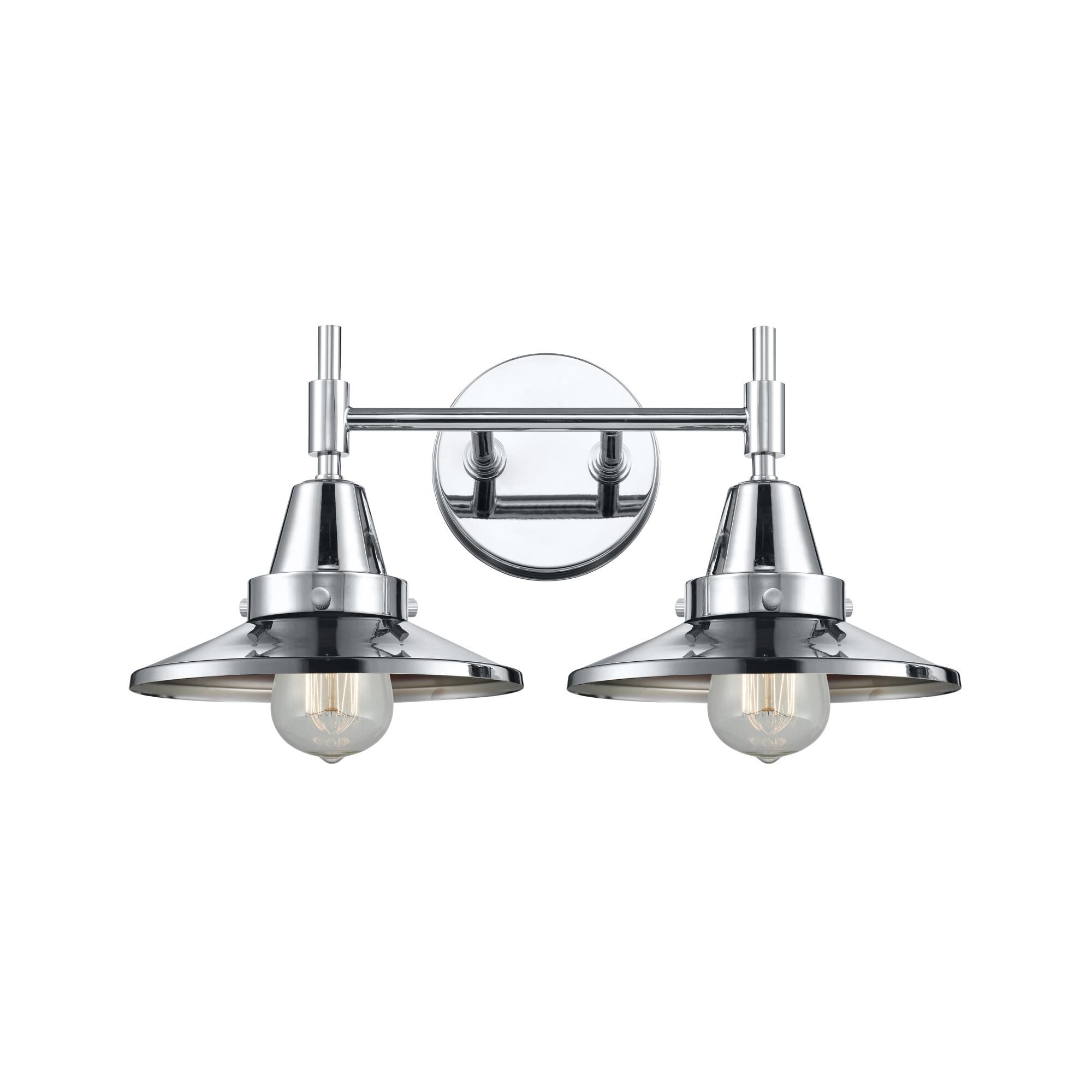 Shown in Polished Chrome finish and Polished Chrome Railroad shade