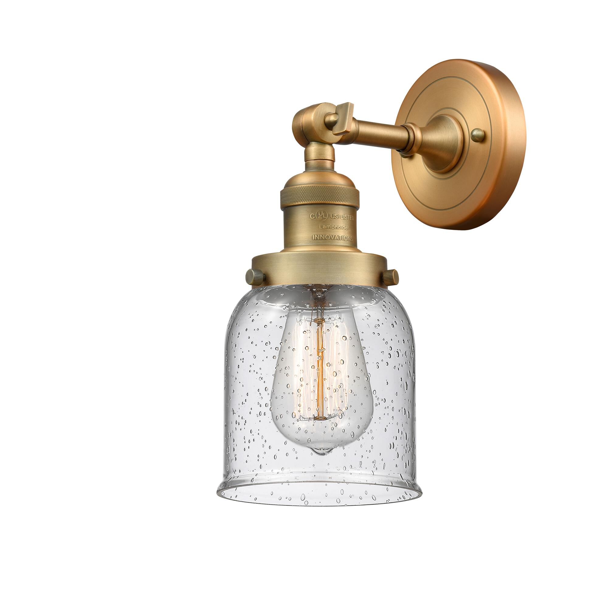Shown in Brushed Brass finish and Seedy glass