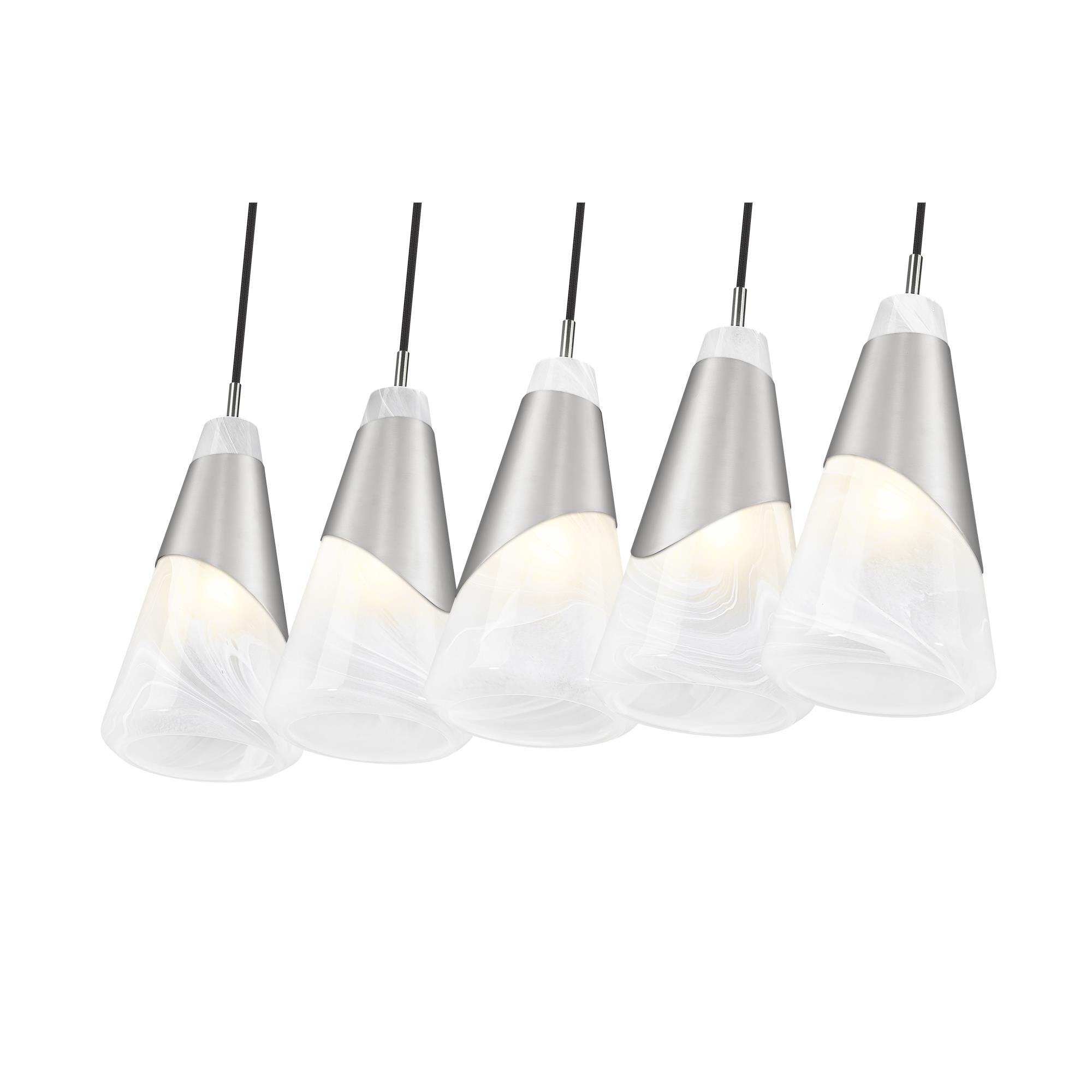 Shown in Brushed Nickel finish and White Swirl glass and White Swirl shade