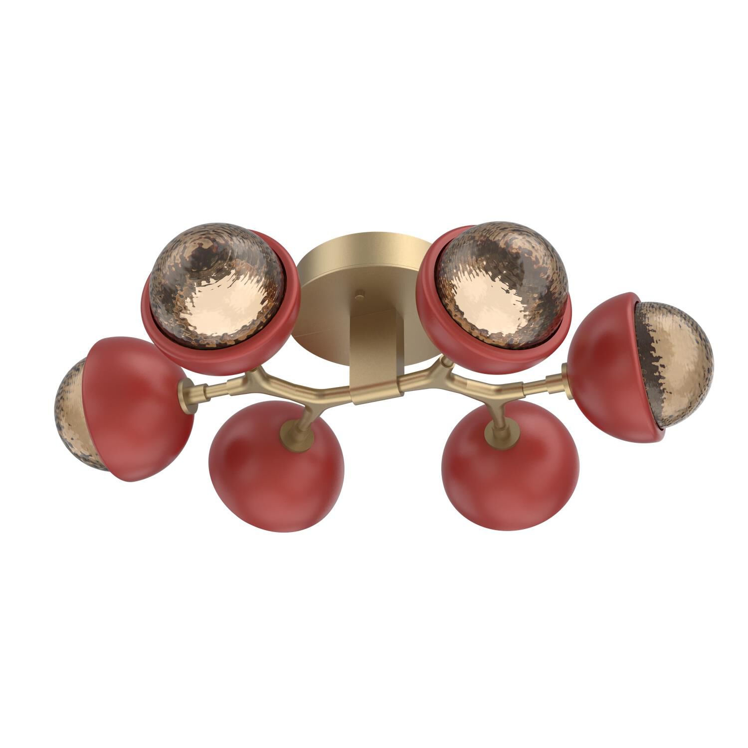 Shown in Gilded Brass finish and Bronze glass and Cinnamon Red accent