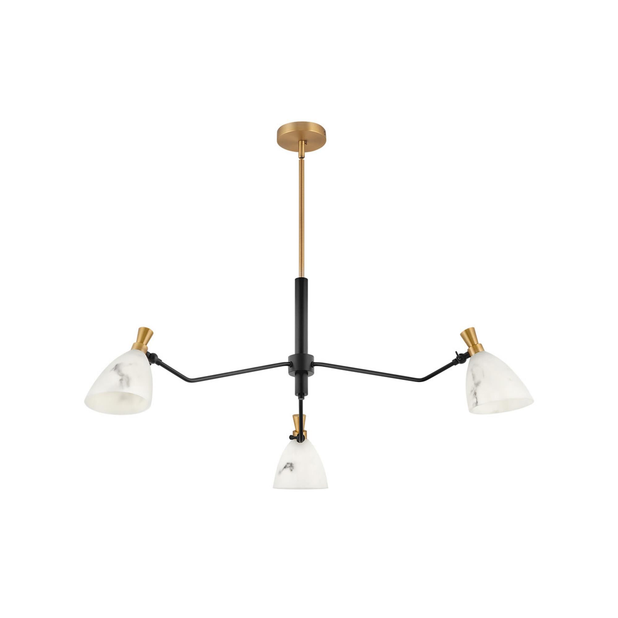 Shown in Heritage Brass finish and Faux Alabaster glass and Black accent