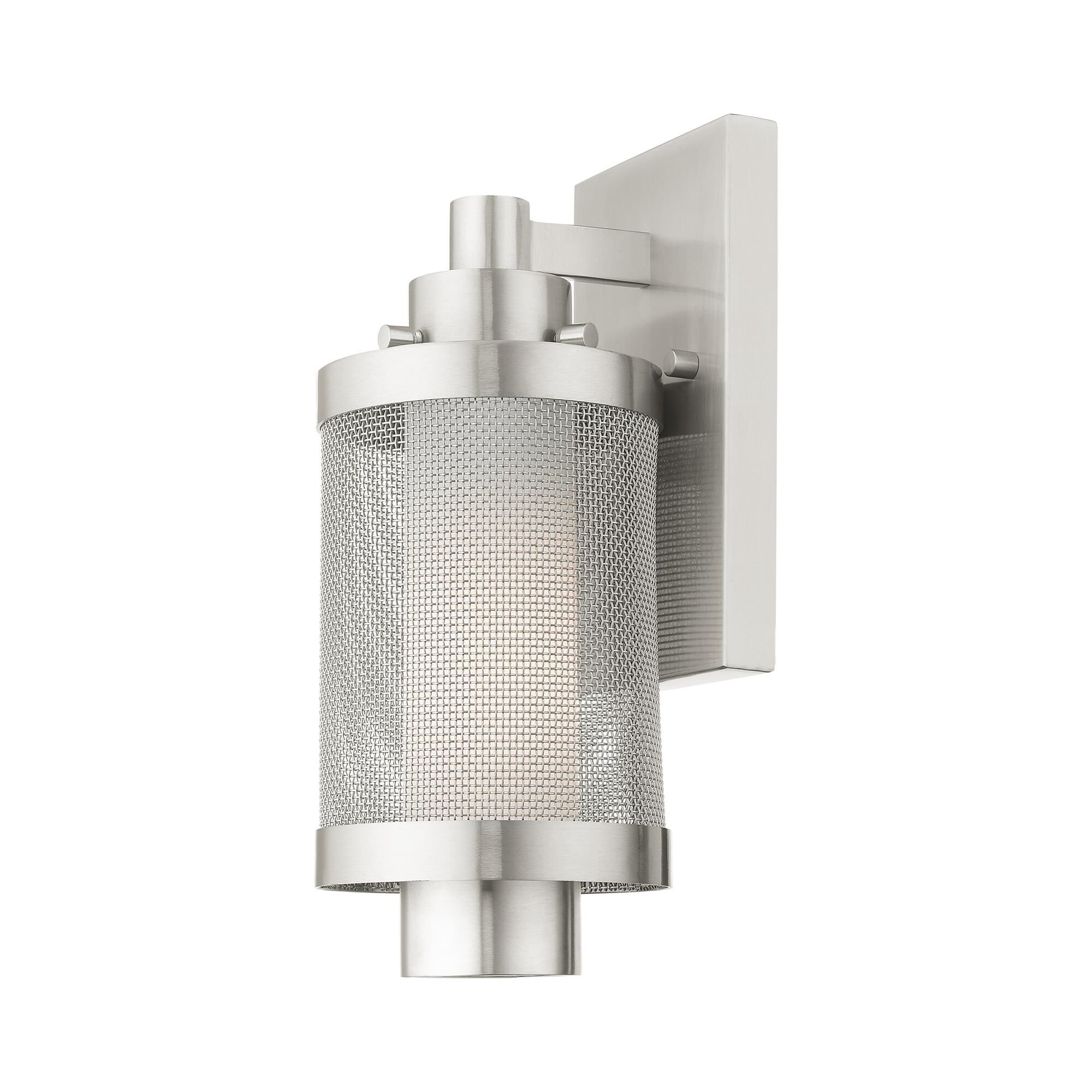 Shown in Brushed Nickel finish and Brushed Nickel Stainless Steel Mesh With Satin Opal White glass and Brushed Nickel Stainless Steel Mesh With Satin Opal White Glass shade