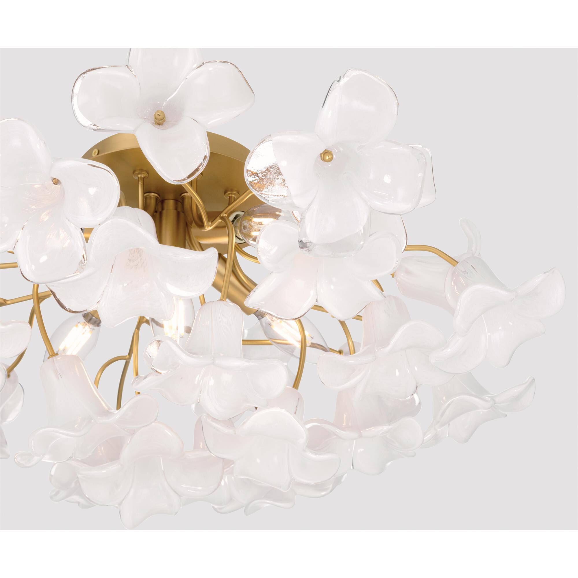 Shown in Legacy Brass finish and White Swirl glass