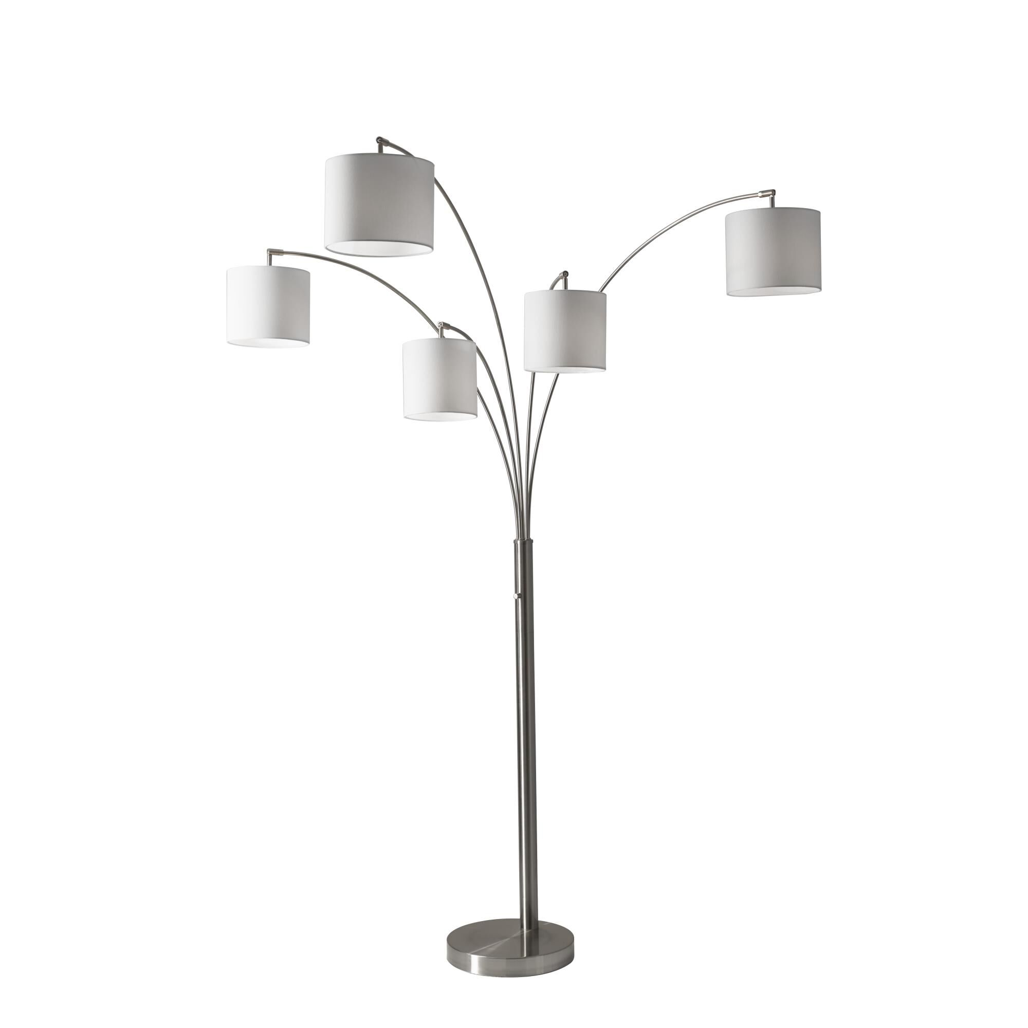 Shown in Brushed Steel finish and White Linen glass and Burlap Fabric shade