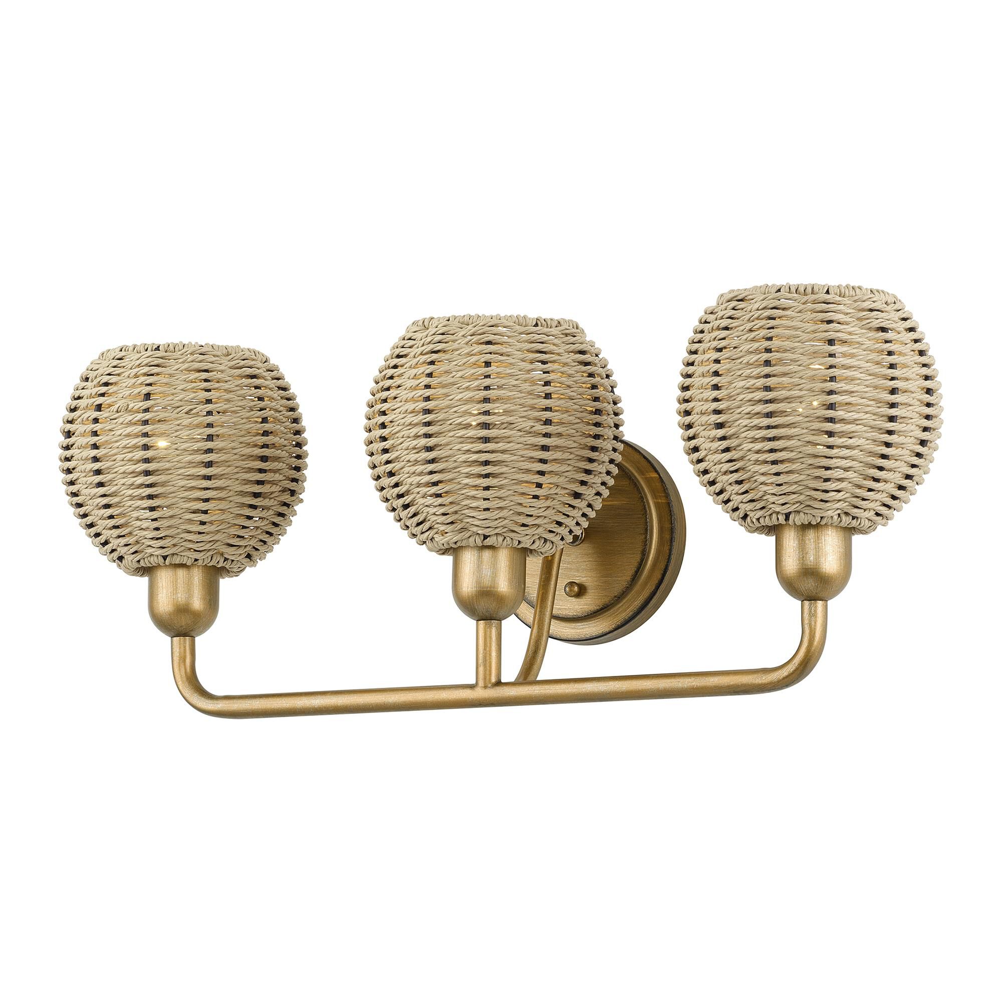 Shown in Antique Gold Leaf finish and Hand-Woven French Beige Paper Rope shade