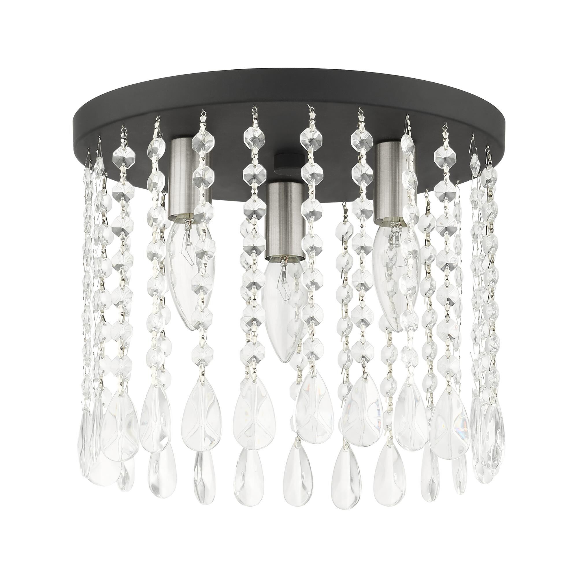 Shown in Black finish and Hand Assembled Crystal Shade glass