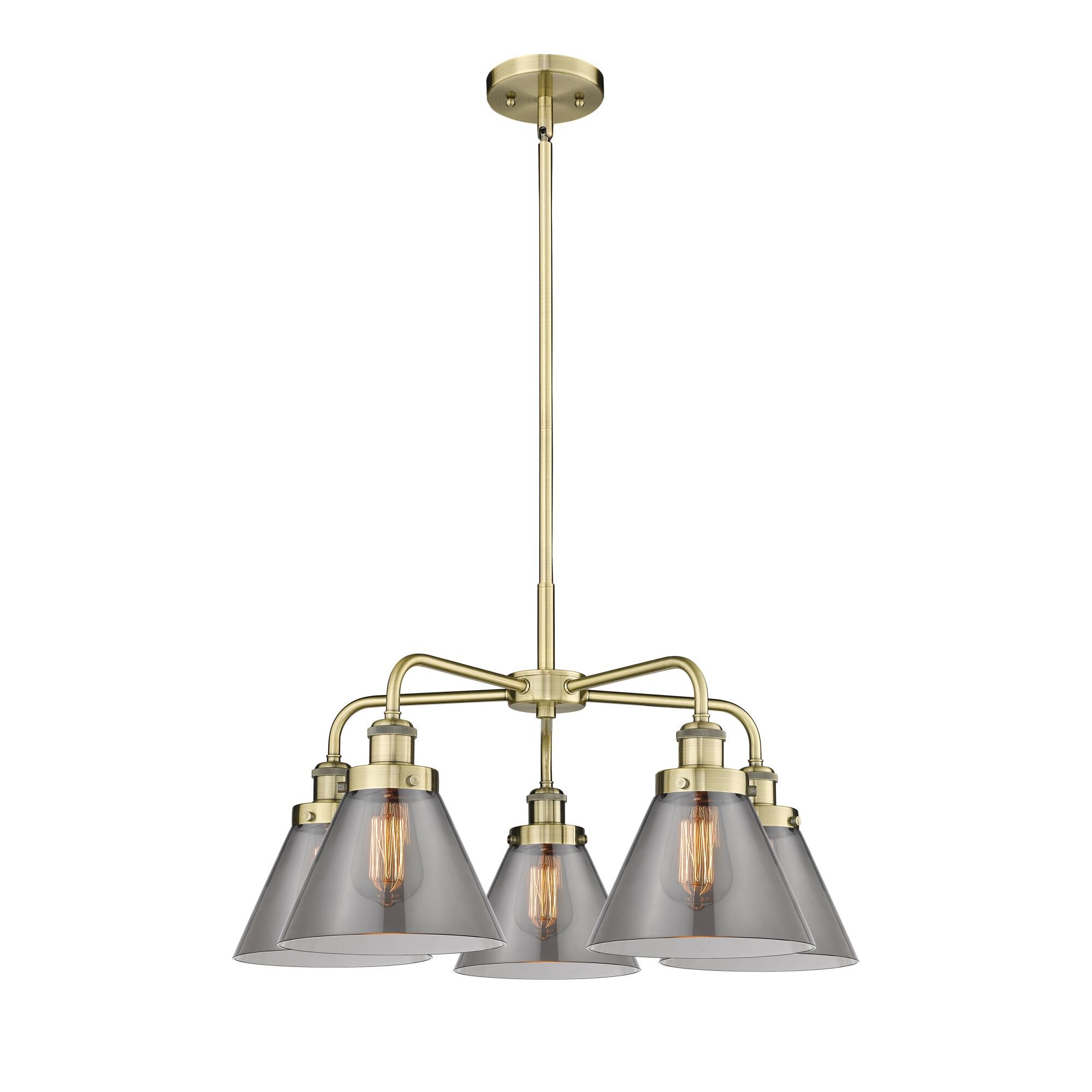 Shown in Antique Brass finish and Plated Smoke glass