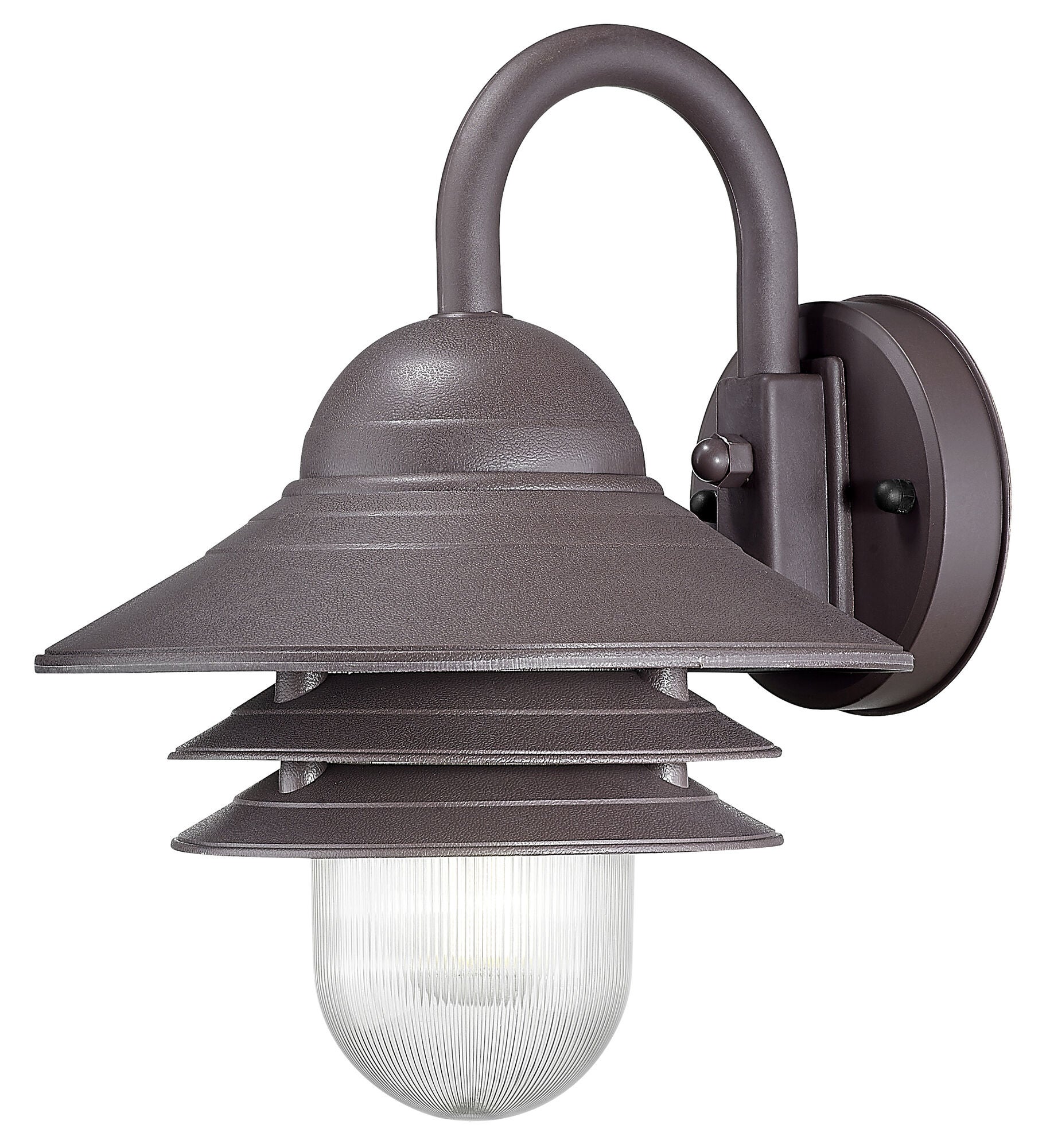Shown in Architectural Bronze finish and Clear glass and Clear Prismatic Acrylic Globe shade