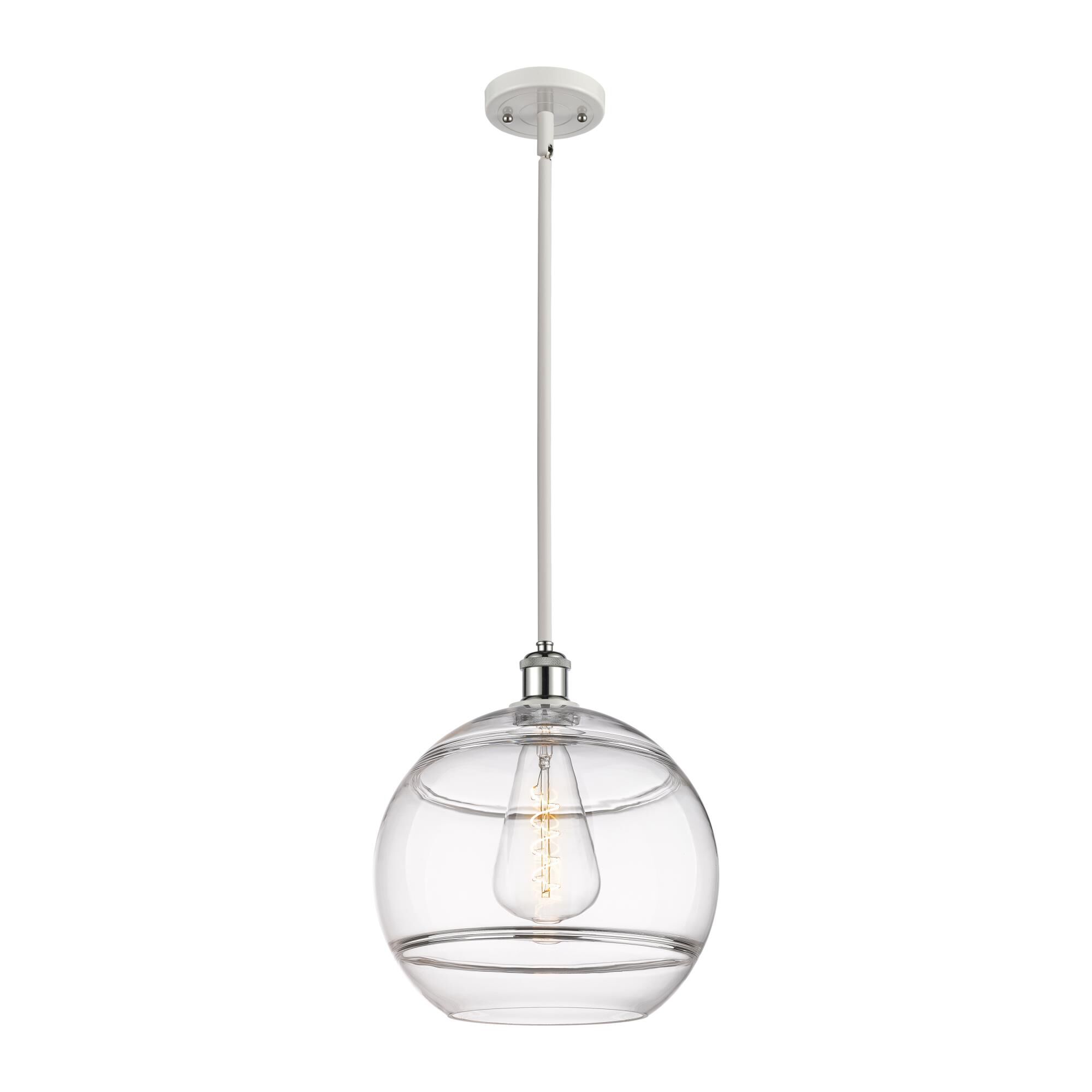 Shown in White Polished Chrome finish and Clear glass