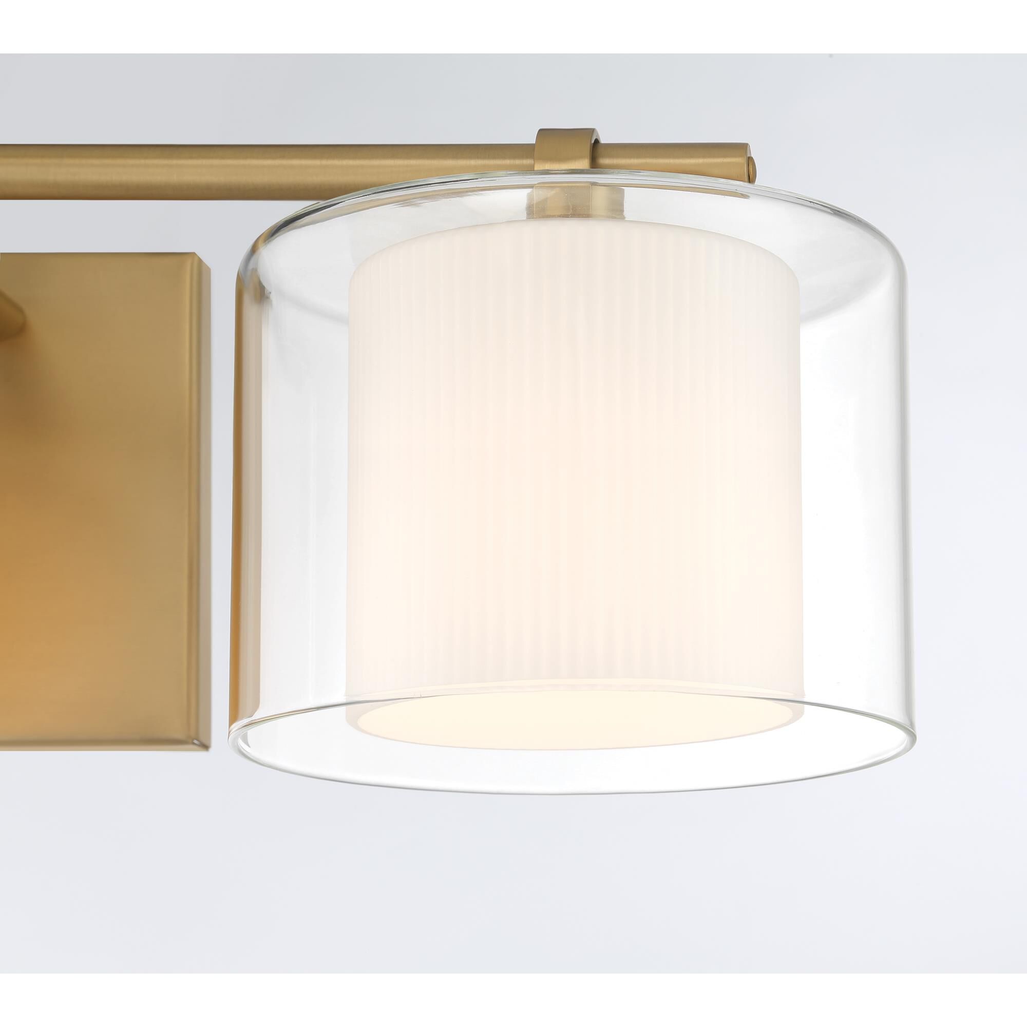 Shown in Legacy Brass finish and Clear and Etched Opal glass