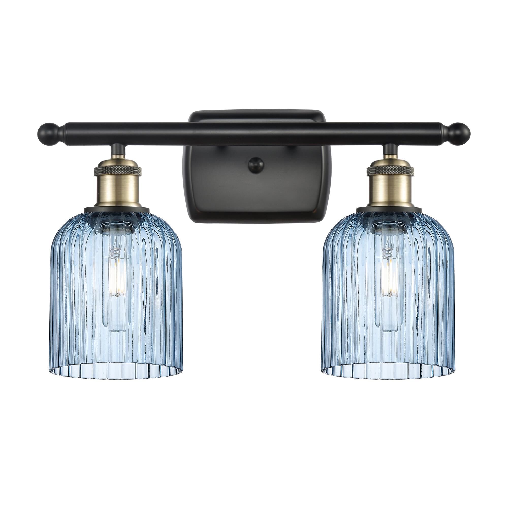 Shown in Black Antique Brass finish and Princess Blue shade
