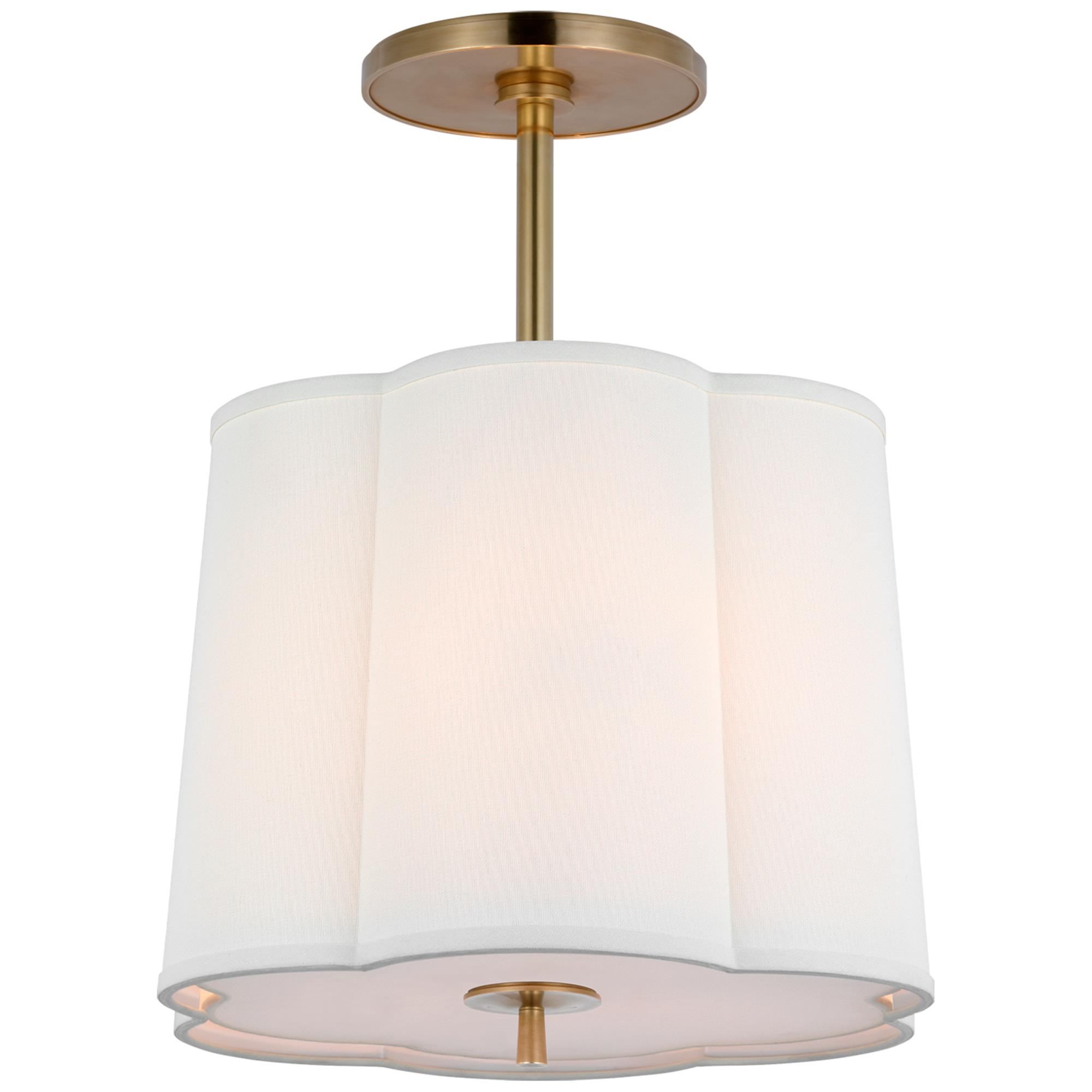 Shown in Soft Brass finish and Linen shade