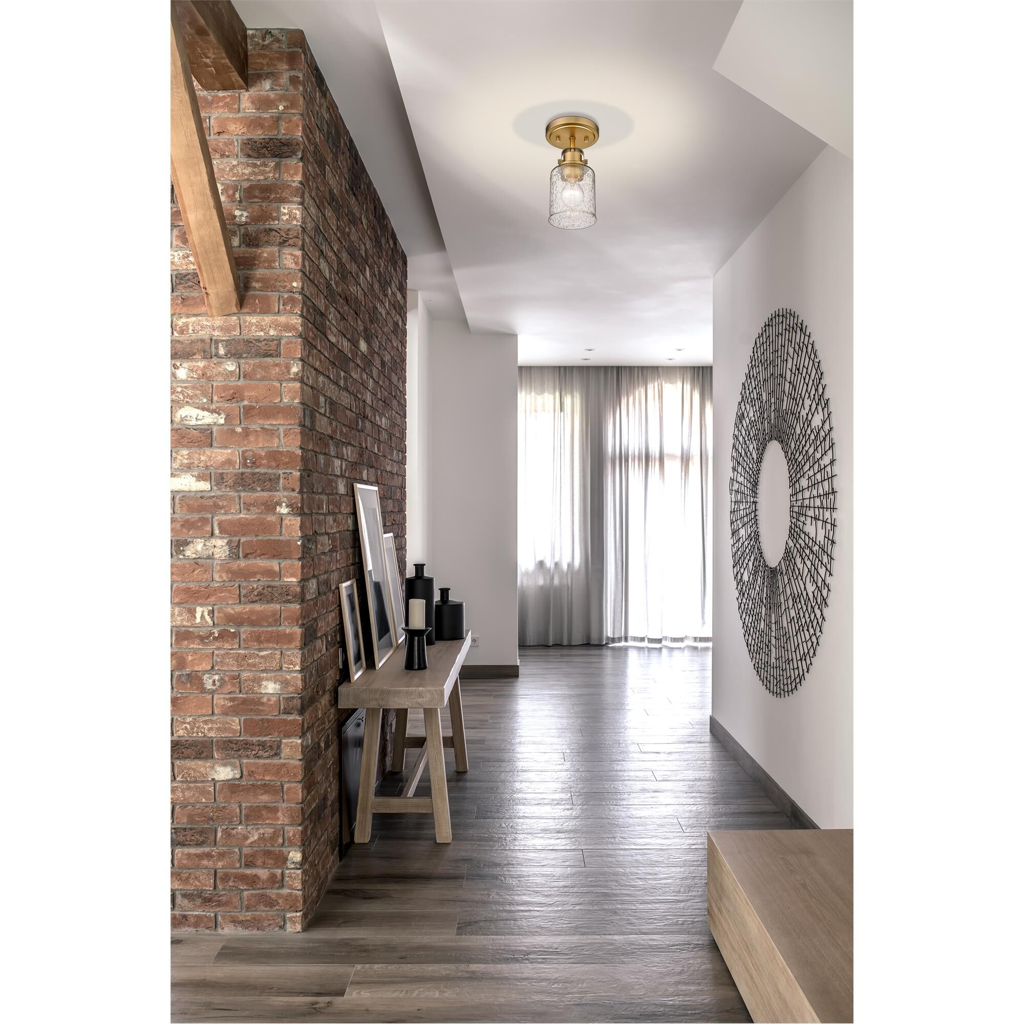 Shown in Heirloom Gold finish and Clear Seeded glass and No Shade shade