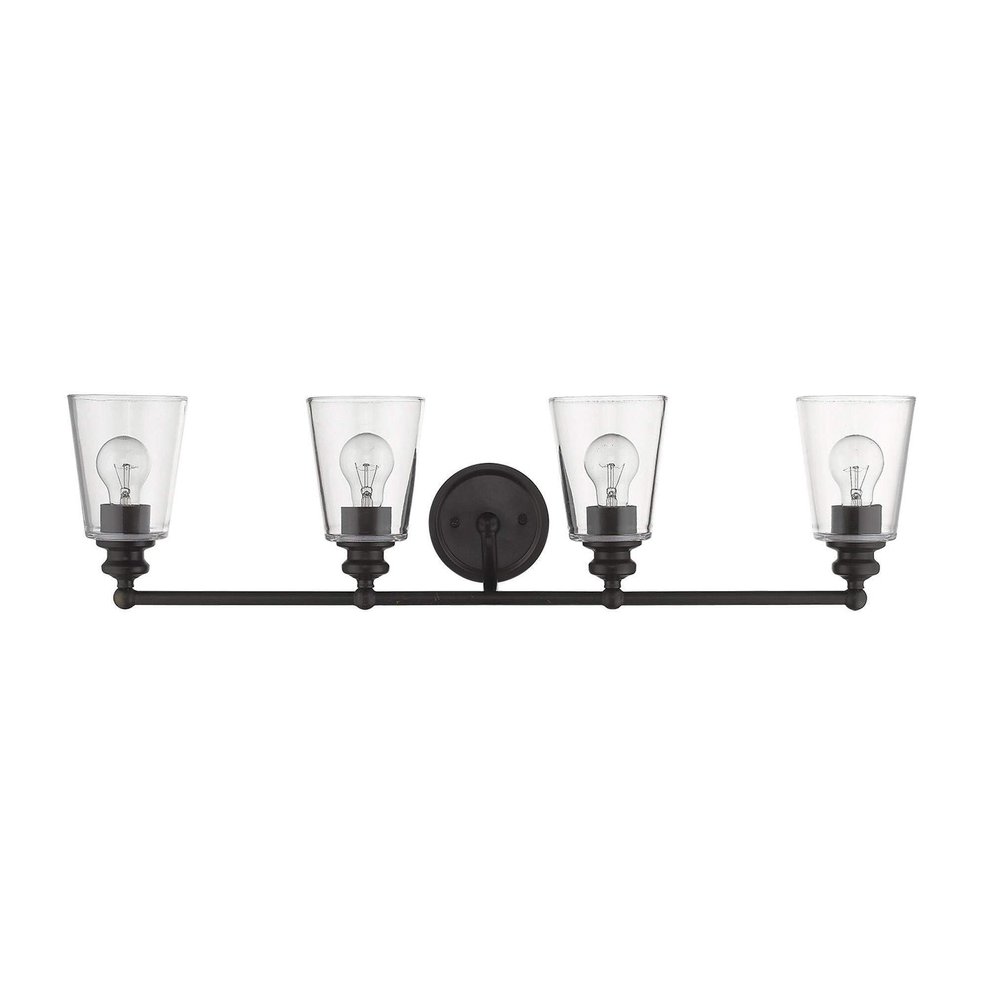 Shown in Oil-Rubbed Bronze finish and Clear glass and Clear, Cone Shaped Glass shade