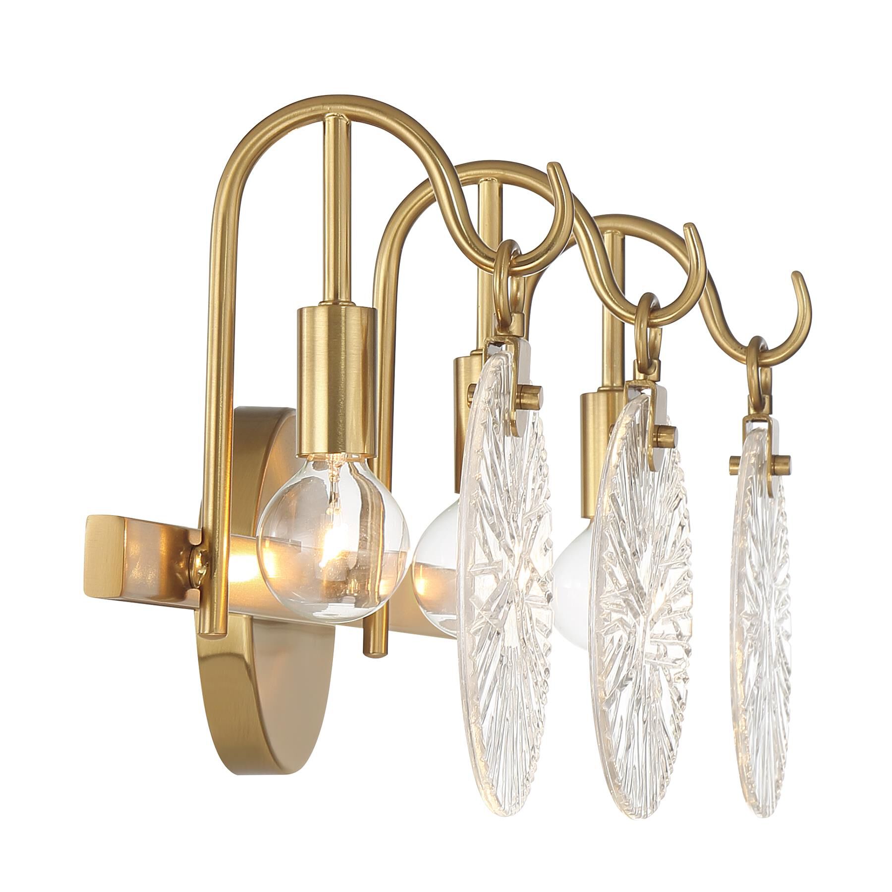 Shown in Warm Brass finish and Clear Starburst glass
