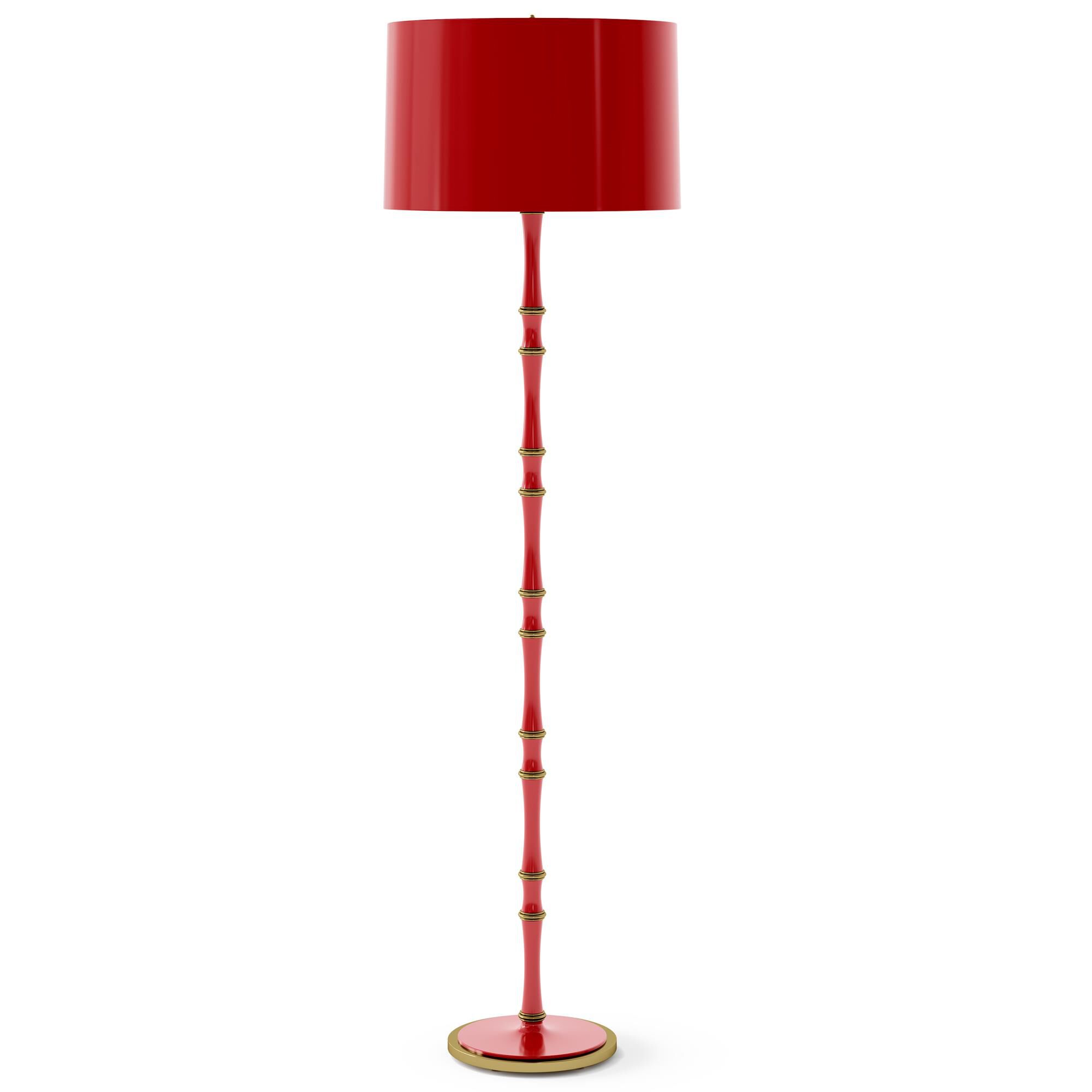 Shown in Ruby Red finish and Celadon shade and Modern Brass  accent