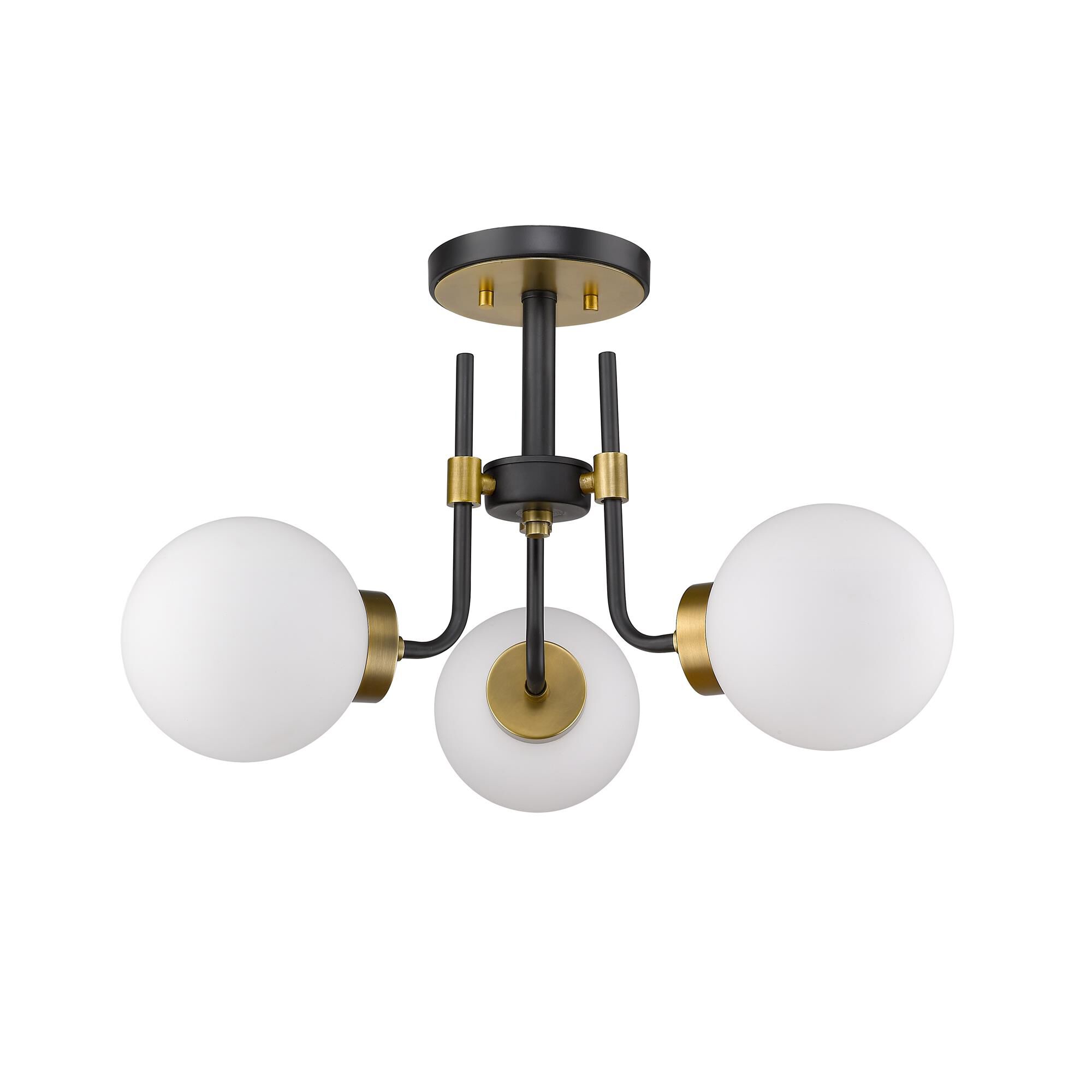 Shown in Matte Black + Olde Brass finish and Glass shade