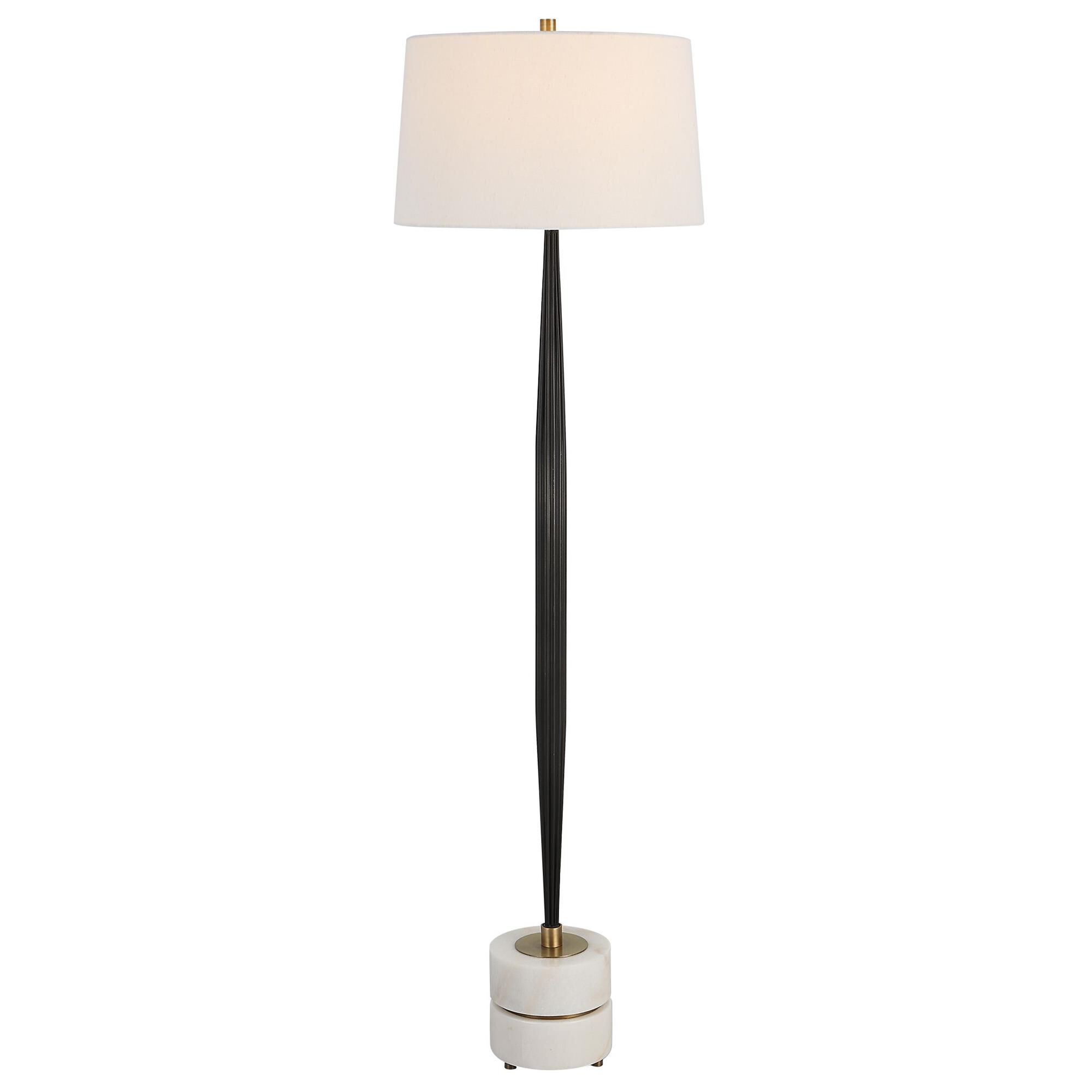Shown in White finish and Round Drum Hardback shade