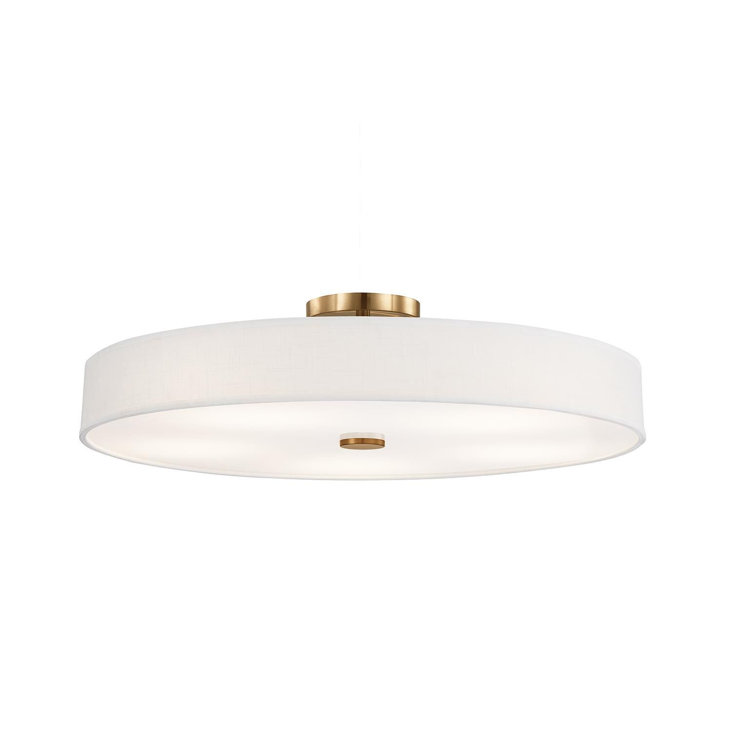Shown in Brushed Brass finish and White Linen shade