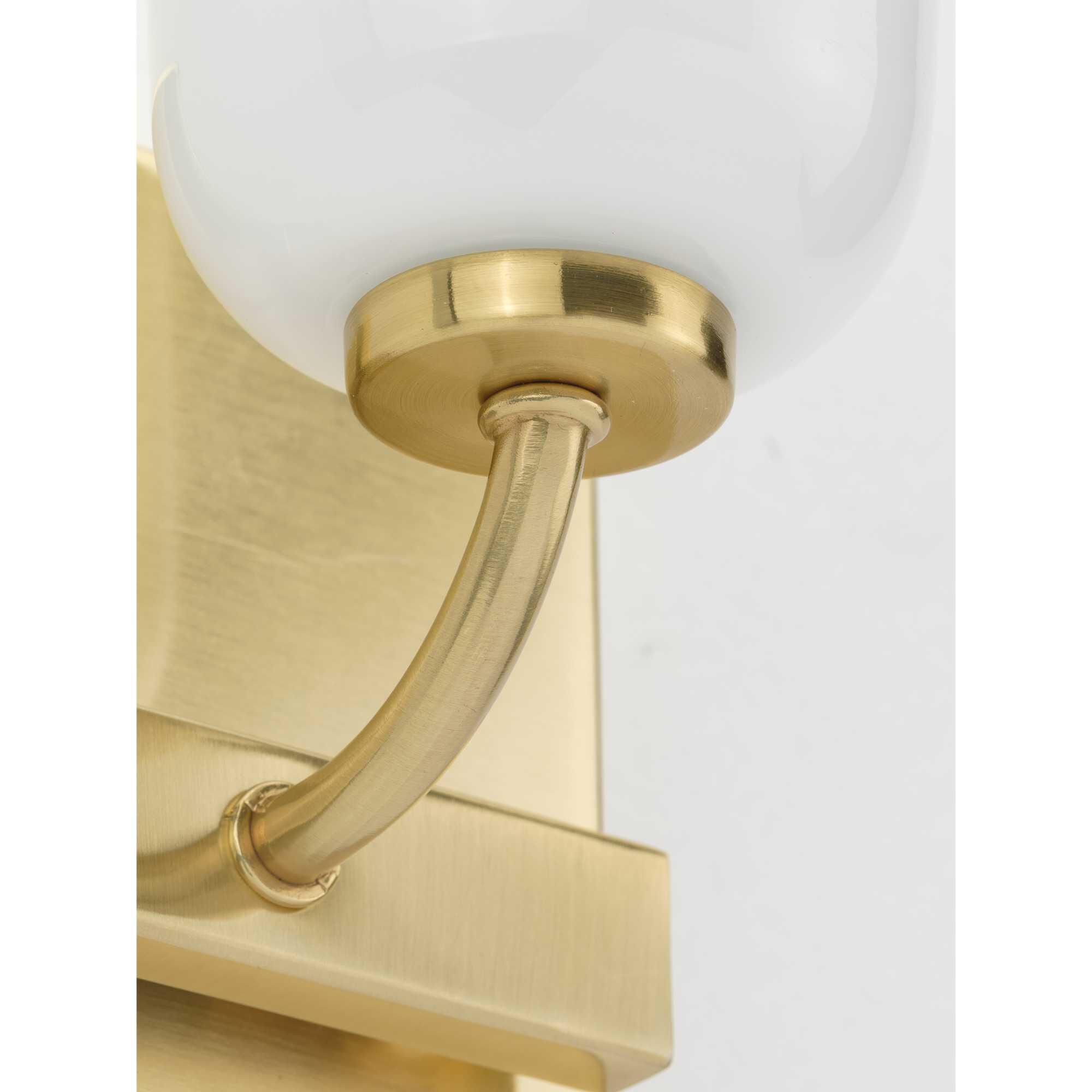 Shown in Satin Brass finish and White Opal glass