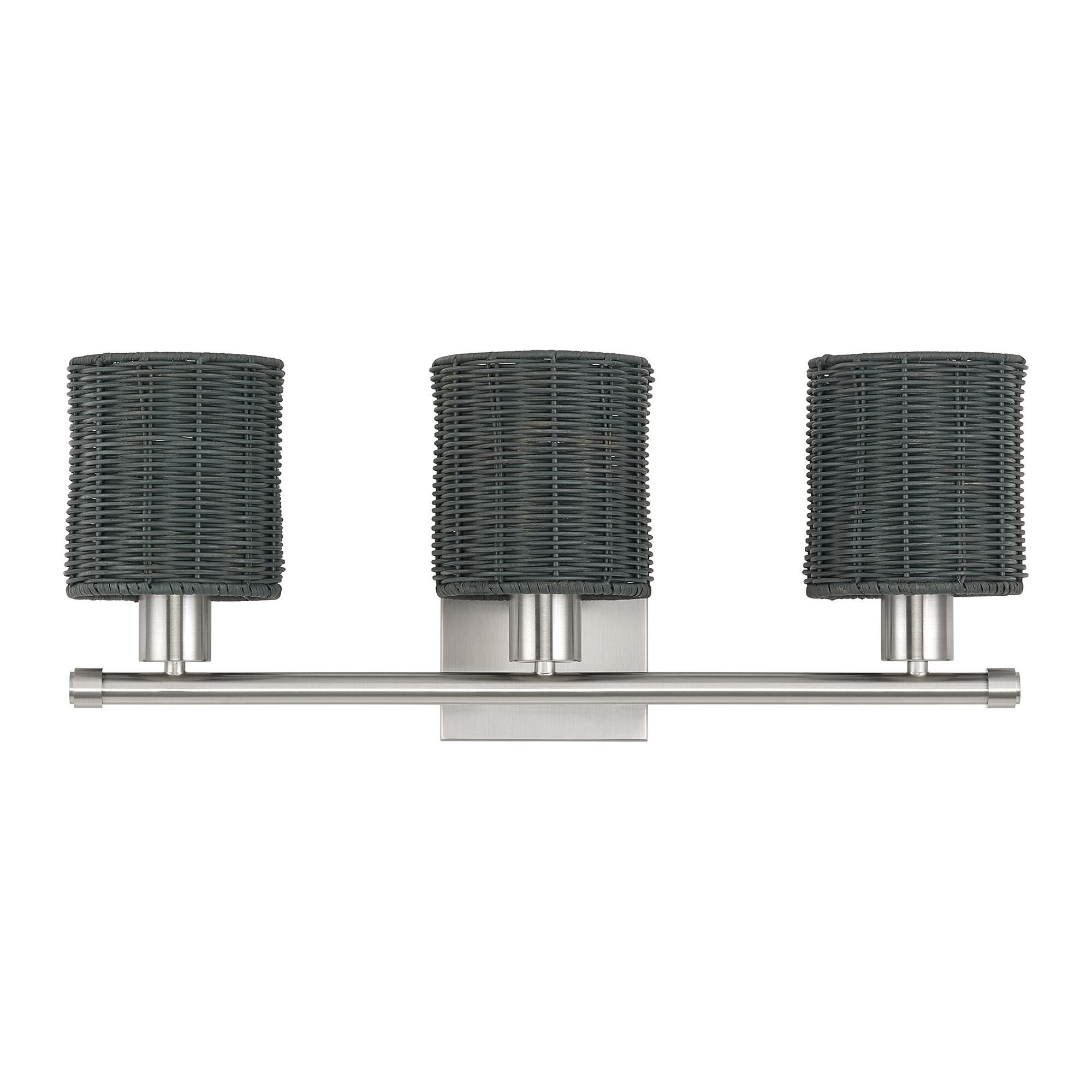 Shown in Brushed Nickel finish and Hand-Woven Charred Gray Color Rattan shade