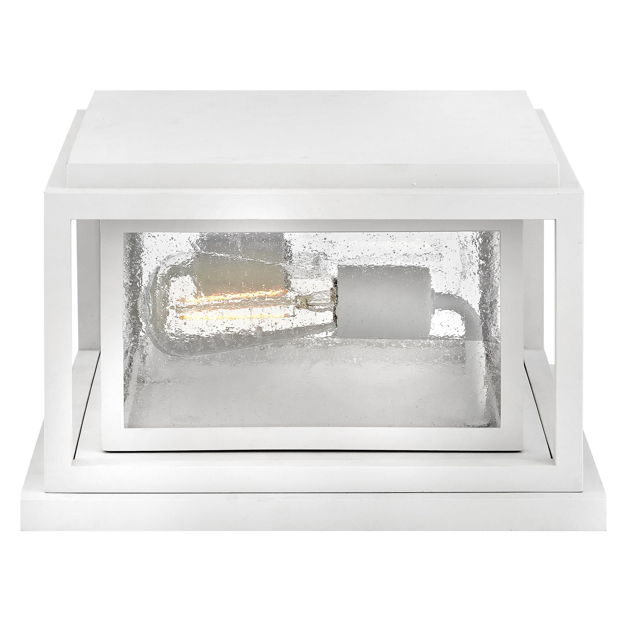 Shown in Textured White finish and Clear Seedy glass